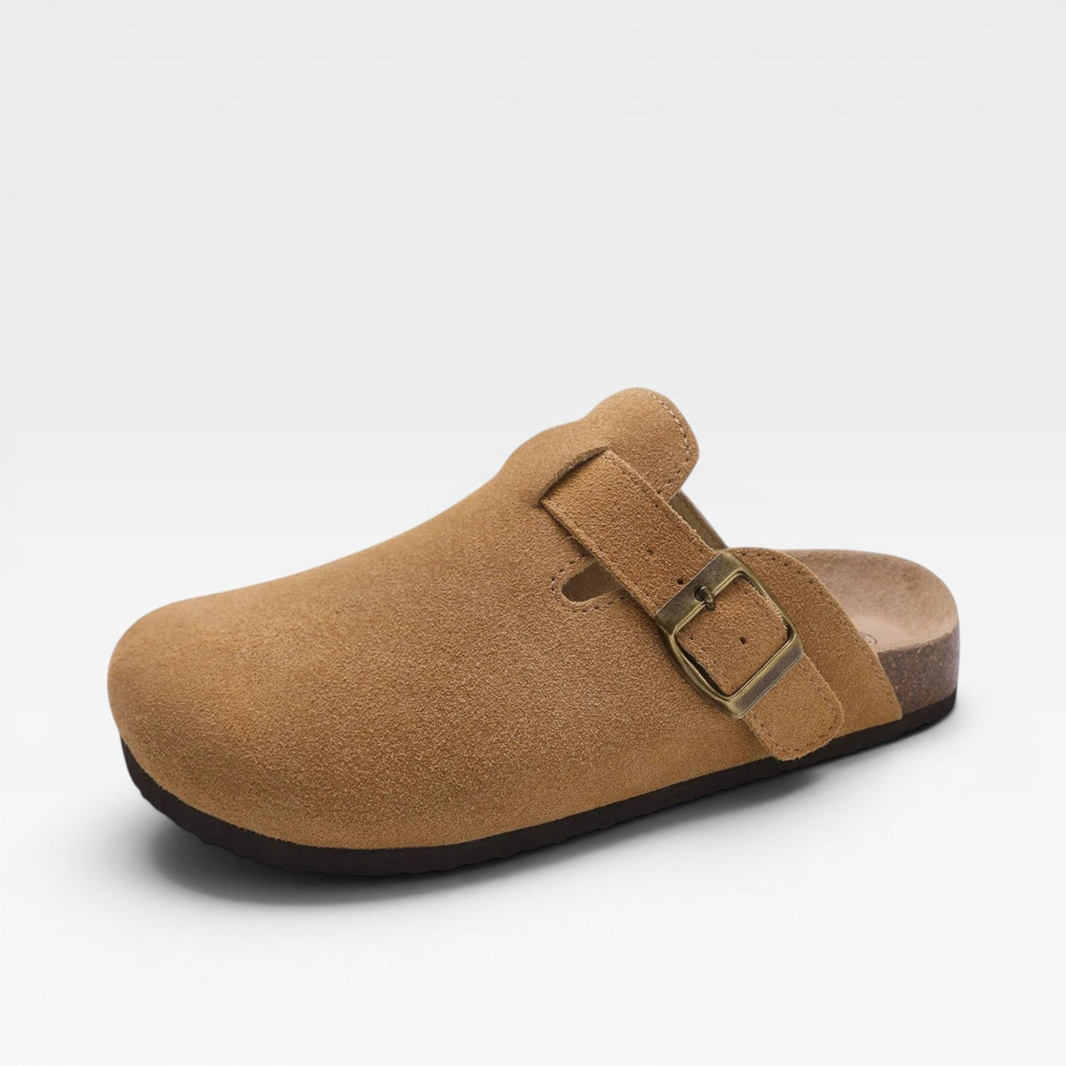 Suede Cork Clogs, Closed Toe Slip On Buckle Strap Mules