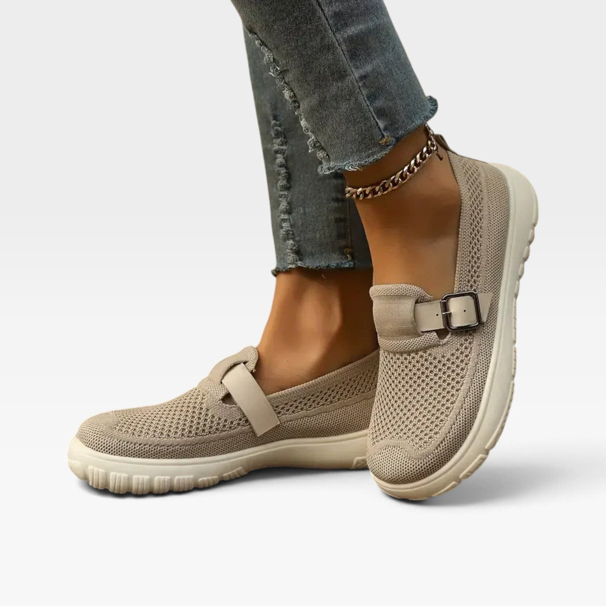 Knit Slip On Sneakers, Cushioned Platform Buckle Trim