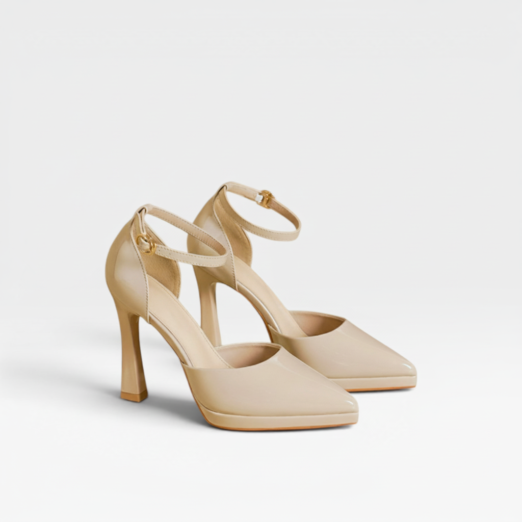 Patent Leather Pointed Toe Pumps, Ankle Strap Stiletto