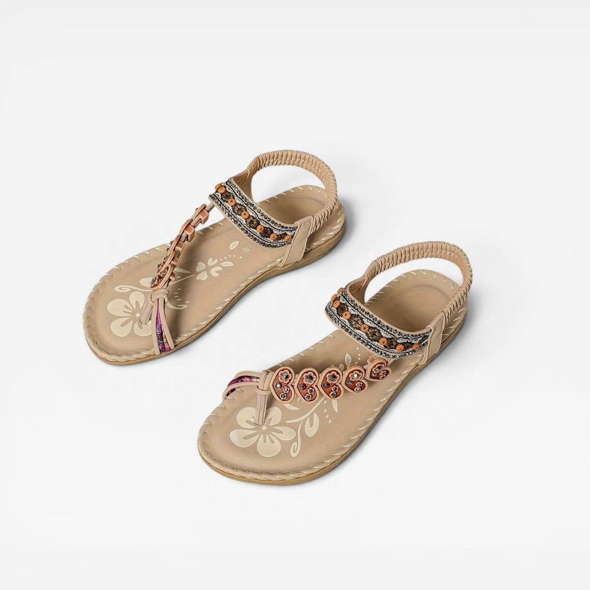 Beaded Leather Slingback Sandals, Boho Cushioned Flats