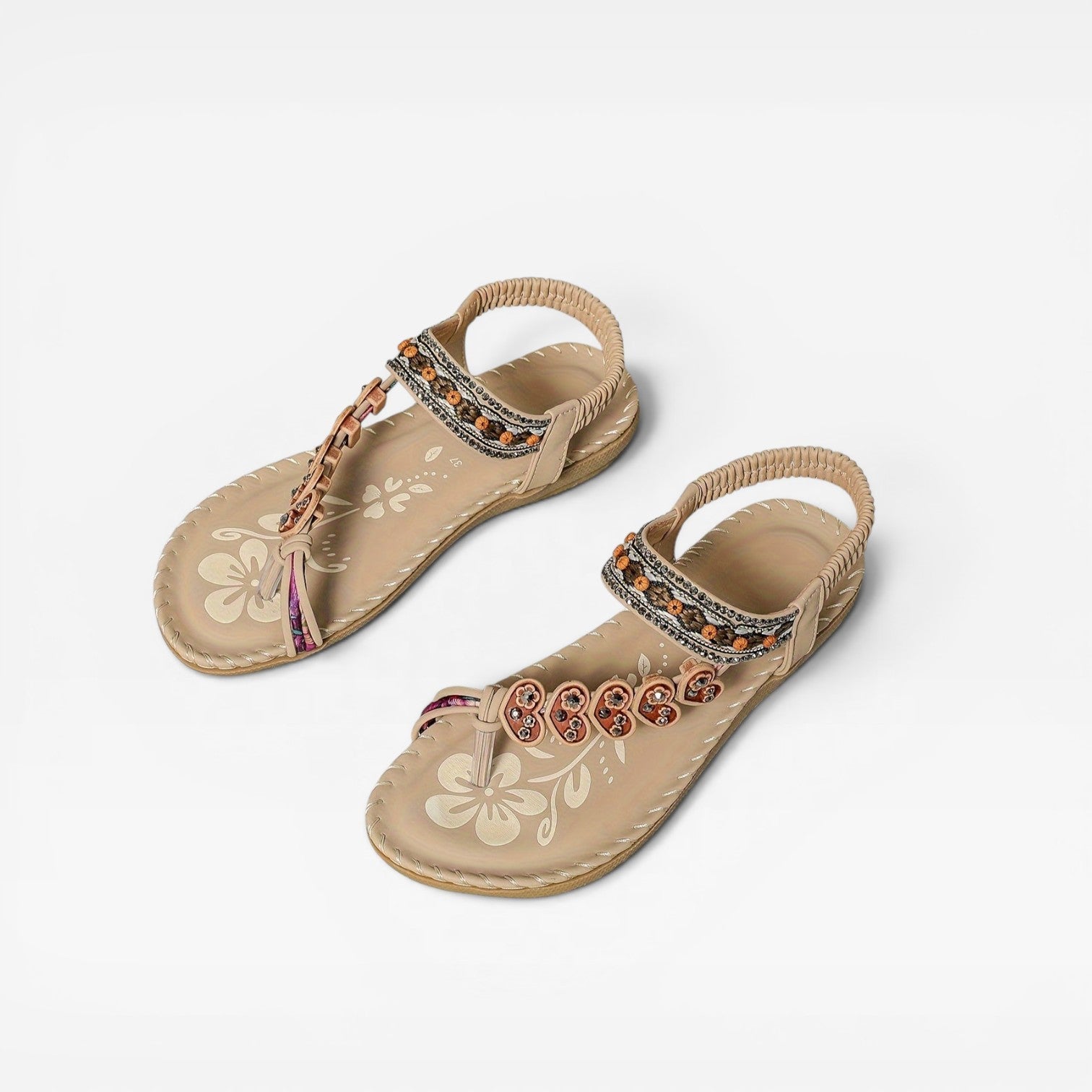 Beaded Leather Slingback Sandals, Boho Cushioned Flats