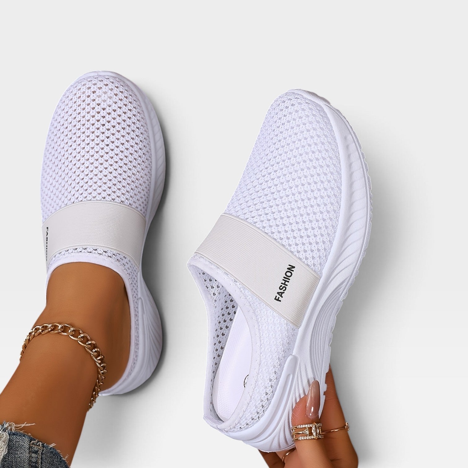 Backless Knit Sneakers, Cushioned Platform Slip On Mule