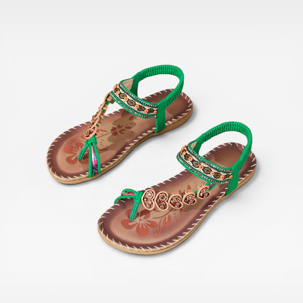 Beaded Leather Slingback Sandals, Boho Cushioned Flats