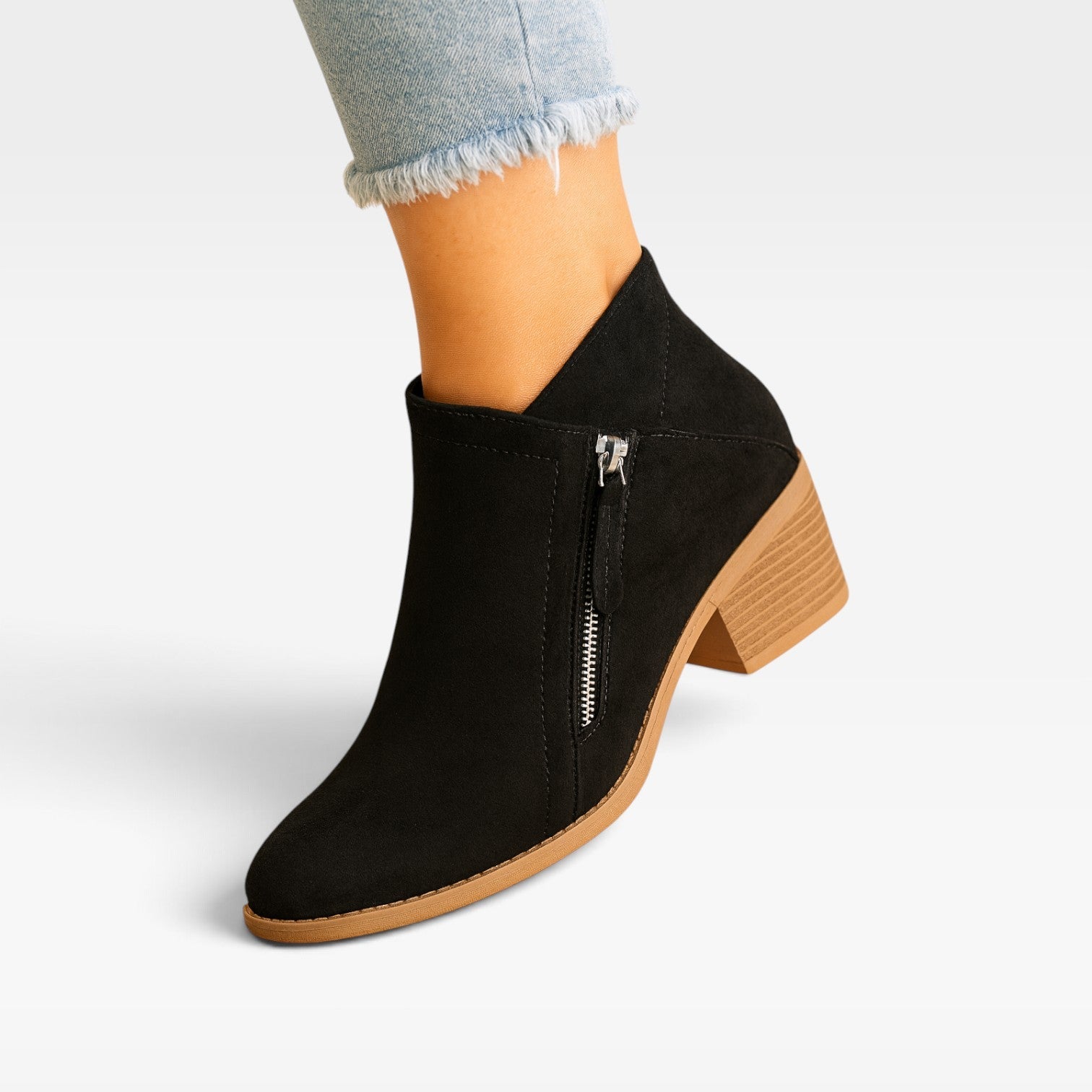 Suede Effect Ankle Boots, Arch Support Insole Side Zip
