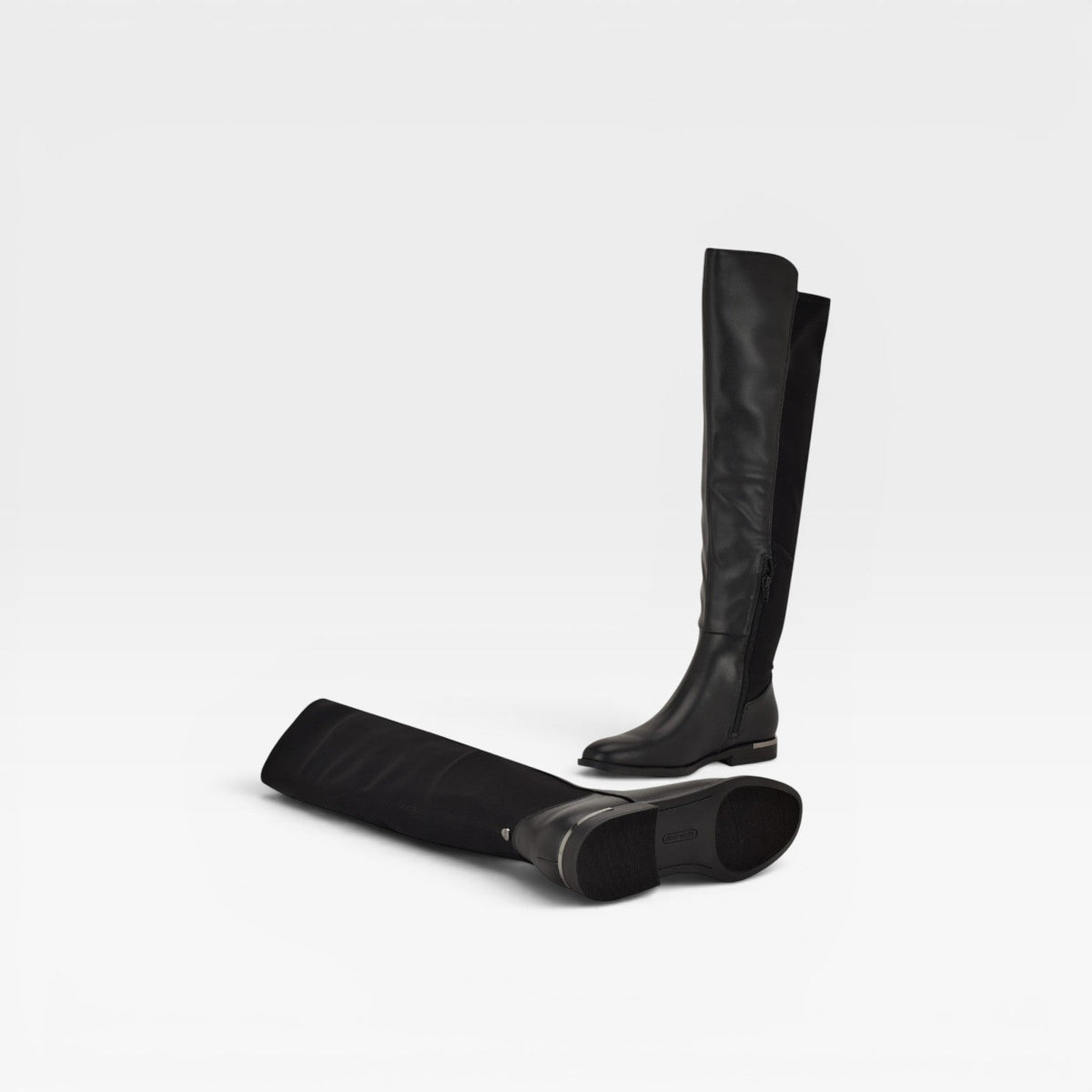 Over The Knee Boots, Flat Almond Toe Stretch Back Zip