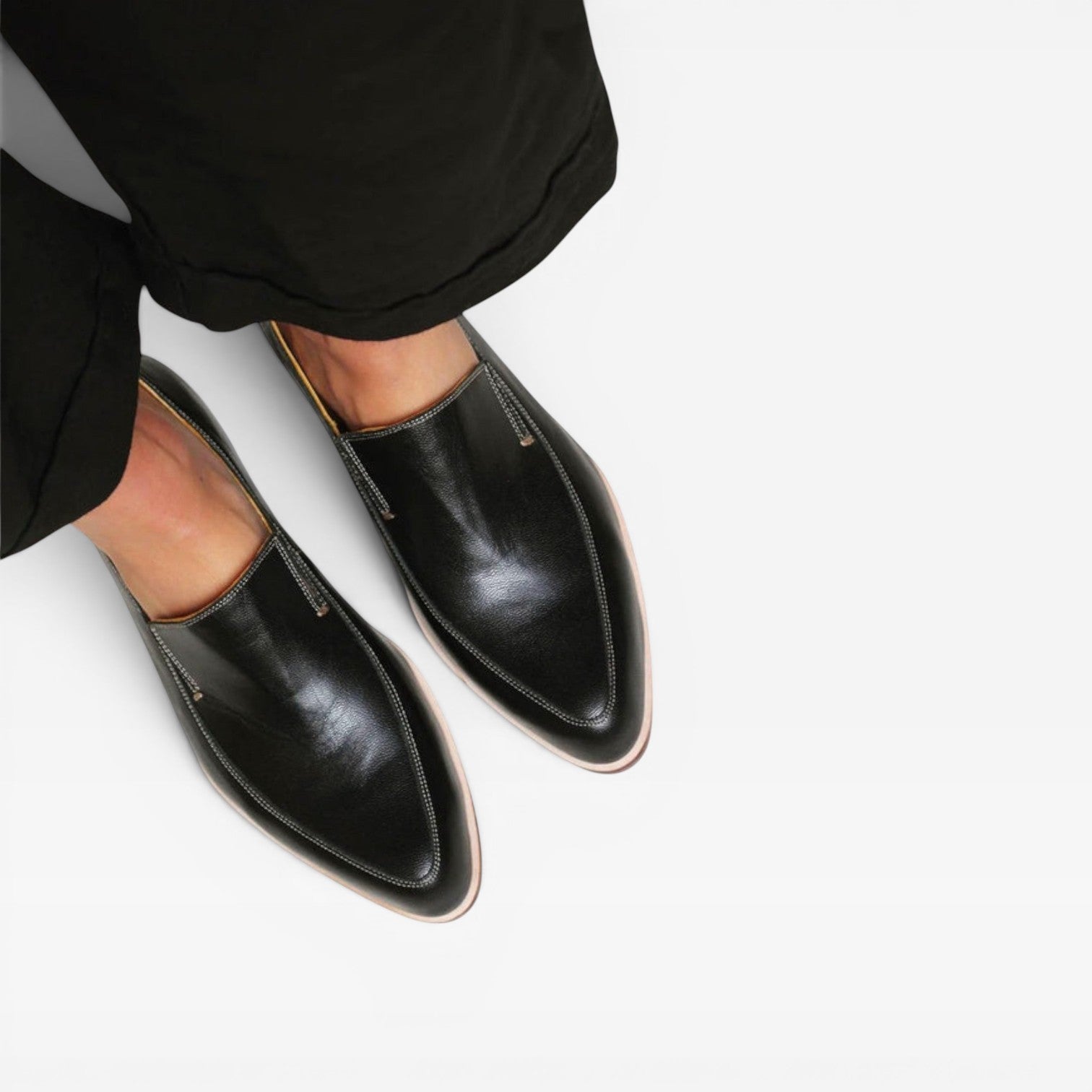 Smooth Leather Loafers, Black Slip-On Dress Flat Shoes