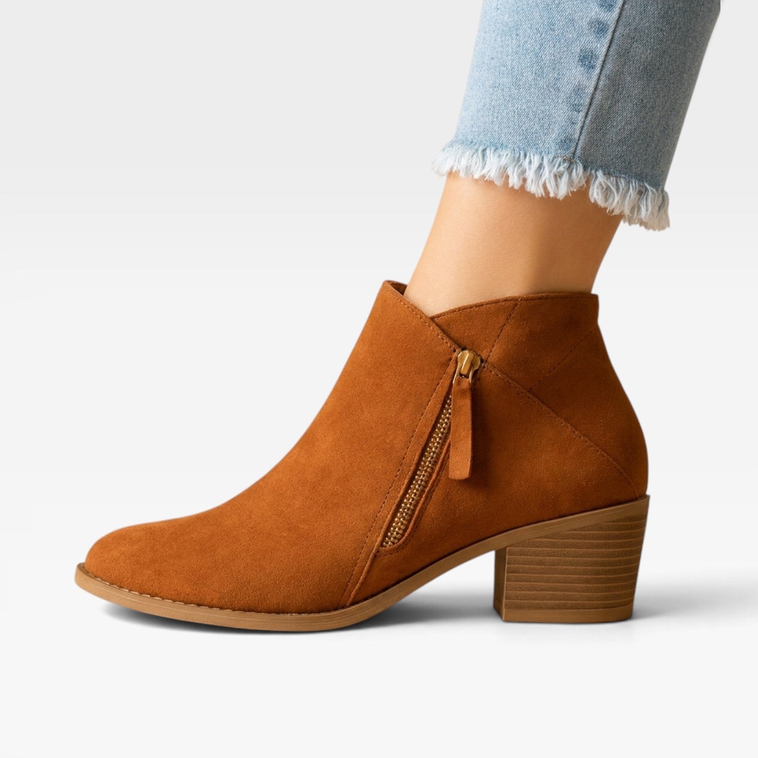 Suede Effect Ankle Boots, Arch Support Insole Side Zip