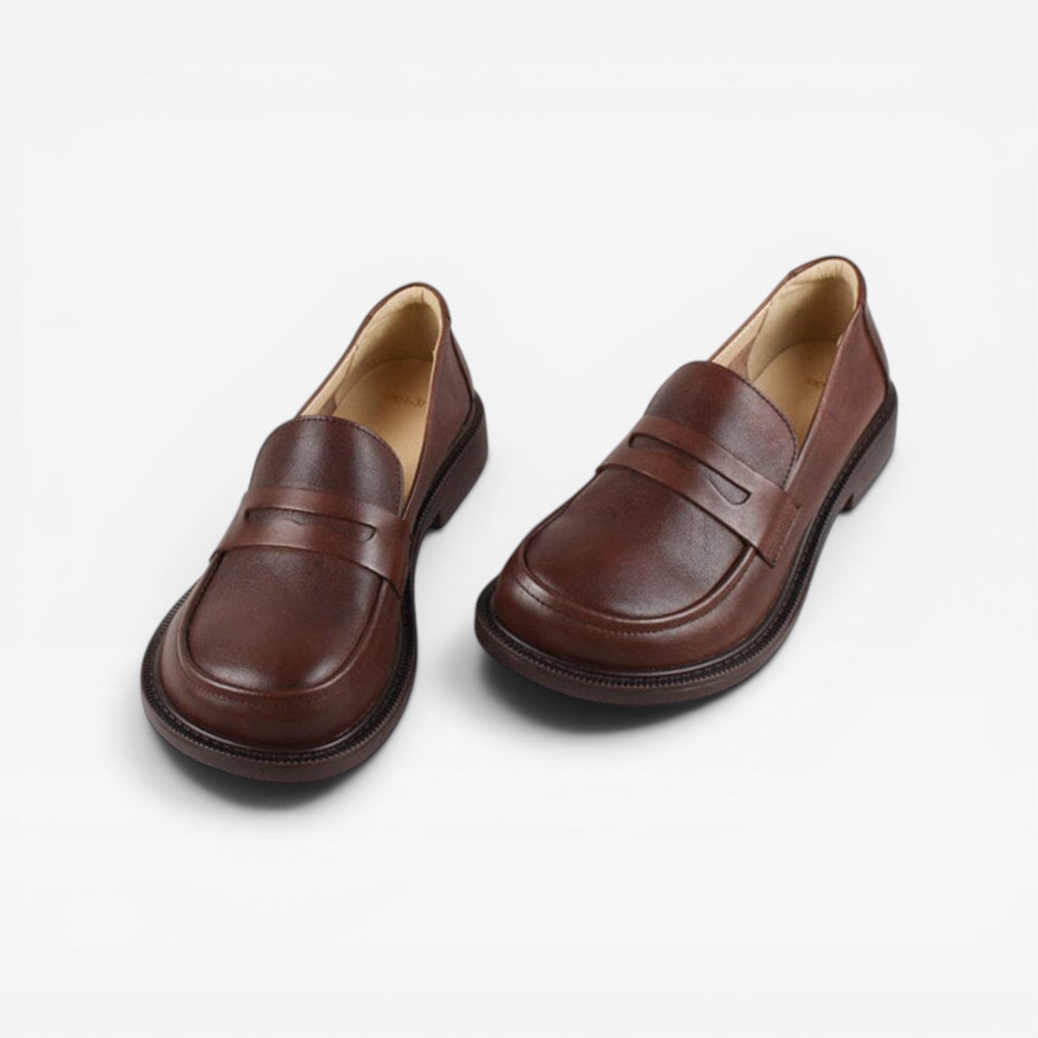 Genuine Leather Penny Loafers, Round Toe Slip On Flats