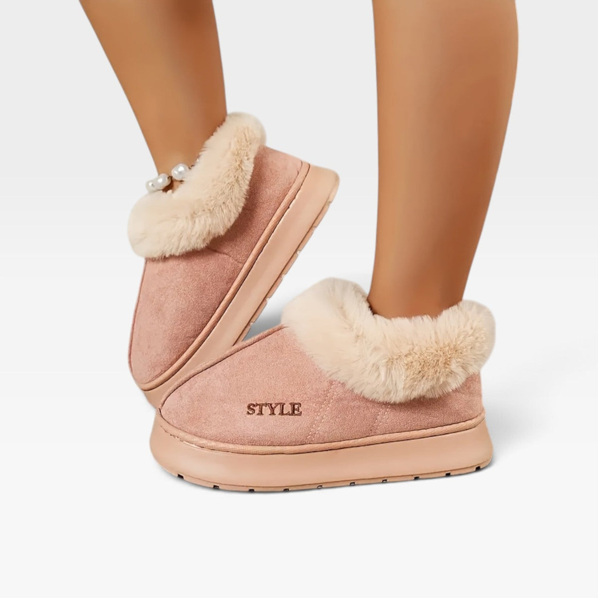 Suede Ankle Boots with Fur Trim, Anti Slip Cushion Sole