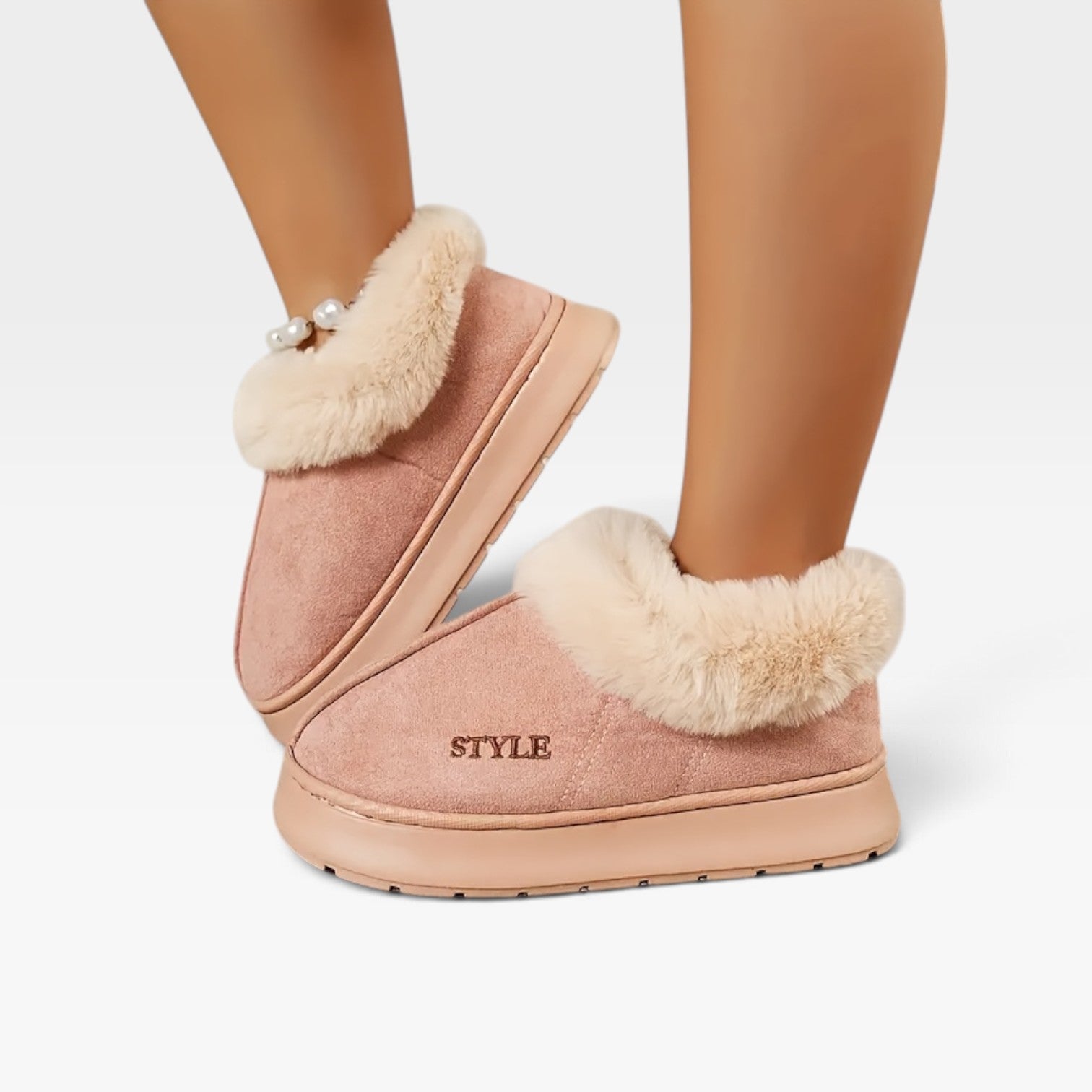 Suede Ankle Boots with Fur Trim, Anti Slip Cushion Sole