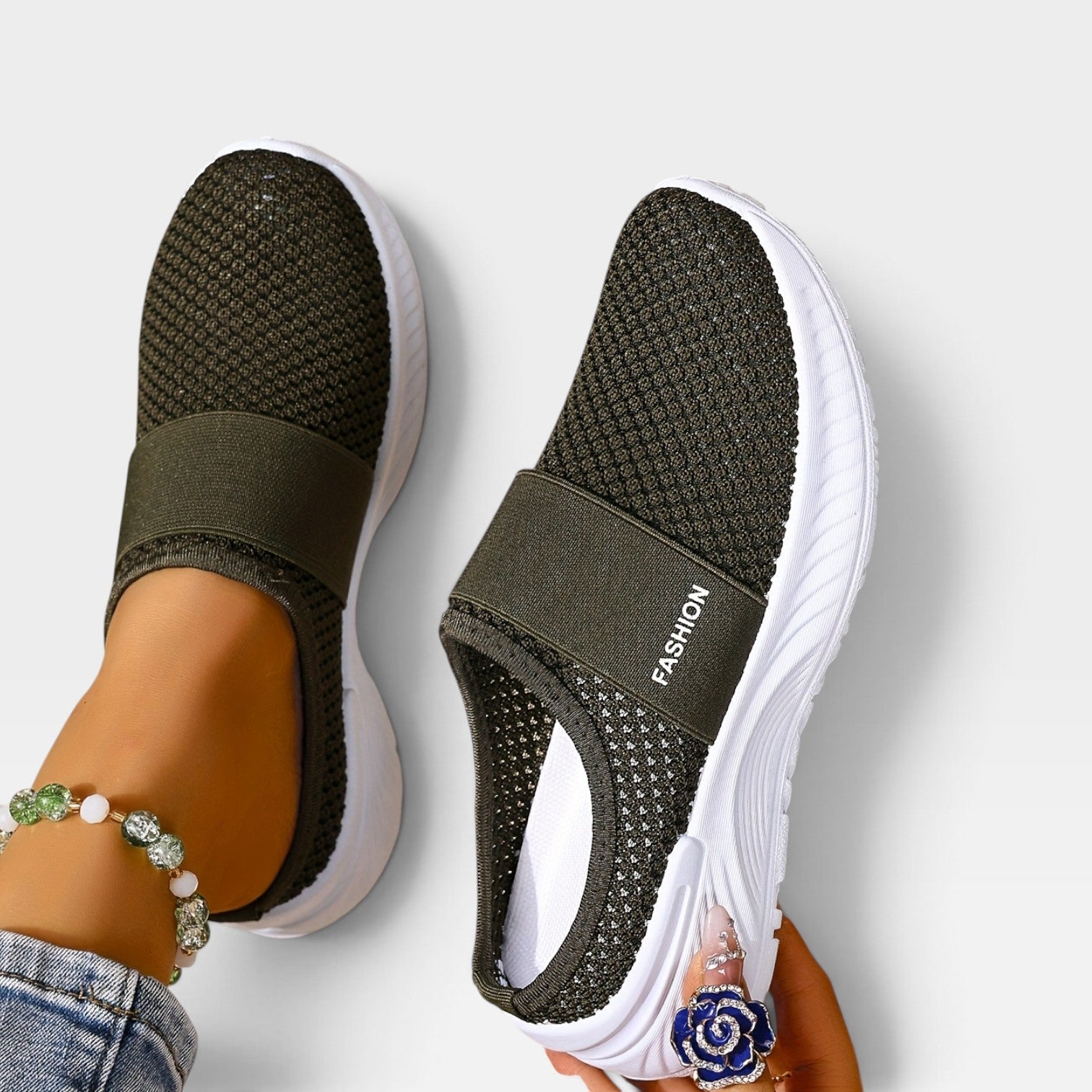 Backless Knit Sneakers, Cushioned Platform Slip On Mule
