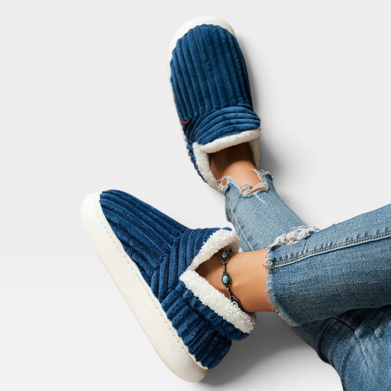 Corduroy Slipper Boots, Fleece Lined Slip On House Shoe