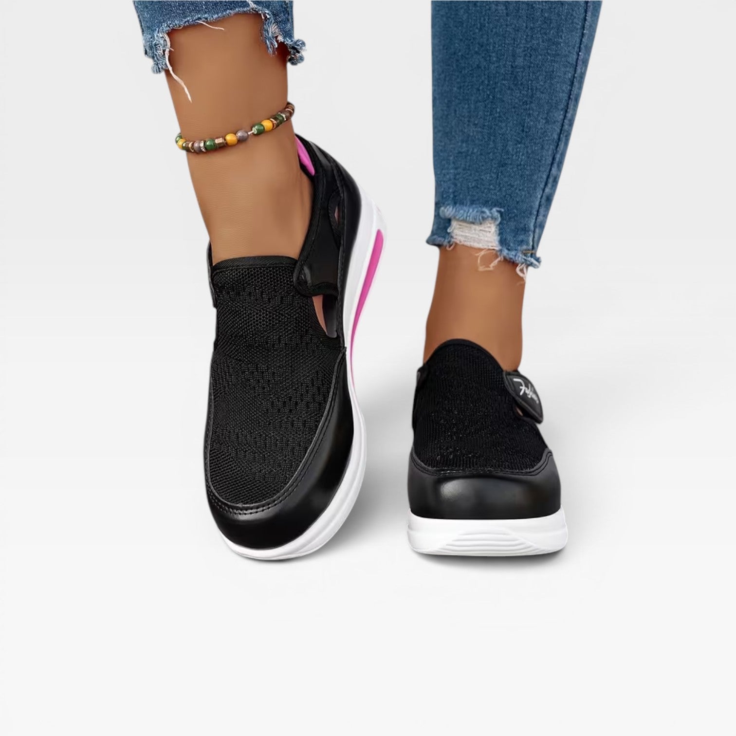 Velcro Strap Platform Trainers, Cutout Mesh Walk Shoes