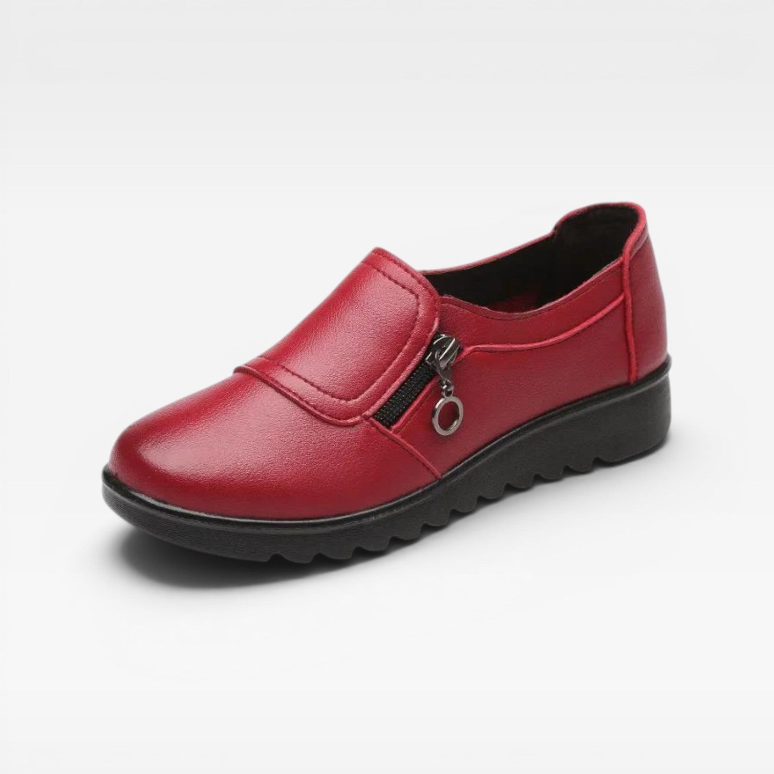 Leather Loafers with Side Zip, Cushioned Slip On Sole