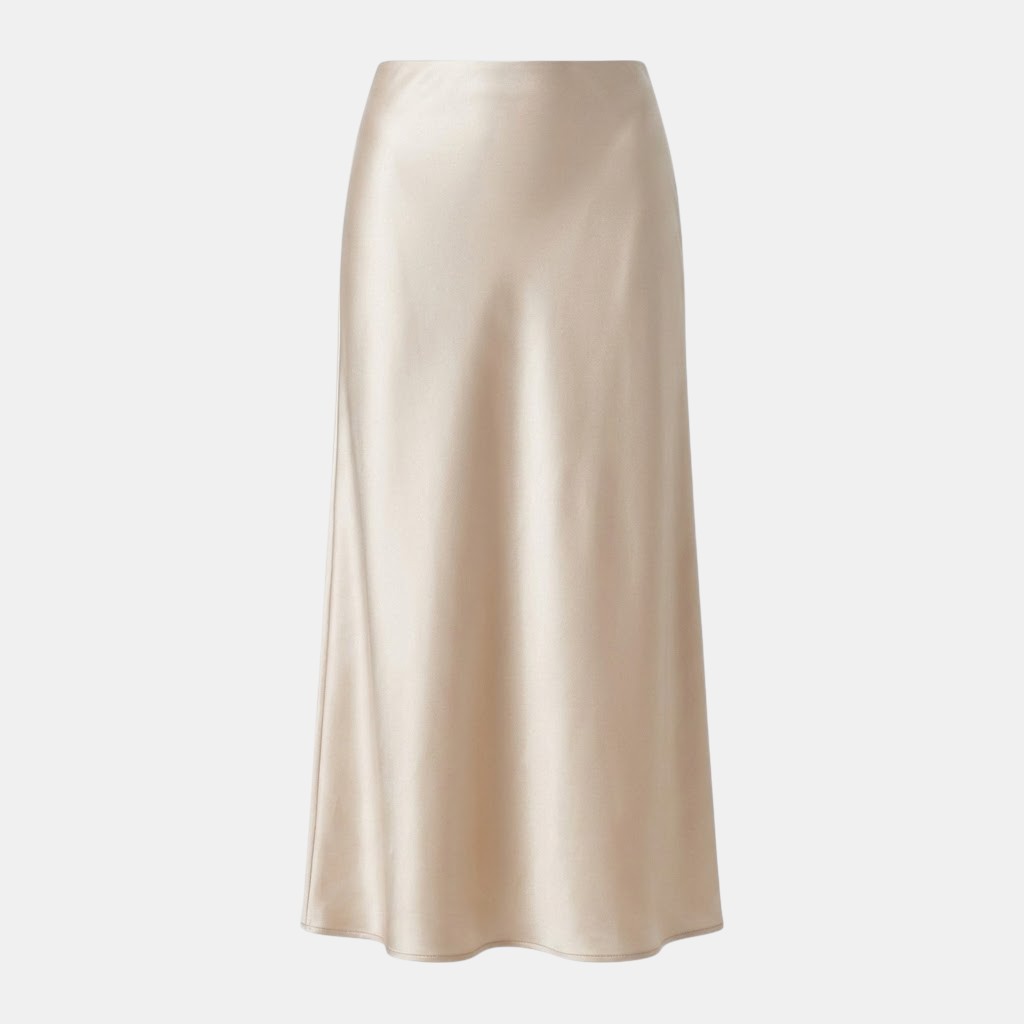 Pure Silk Midi Skirt, Fluid Drape with Natural Sheen