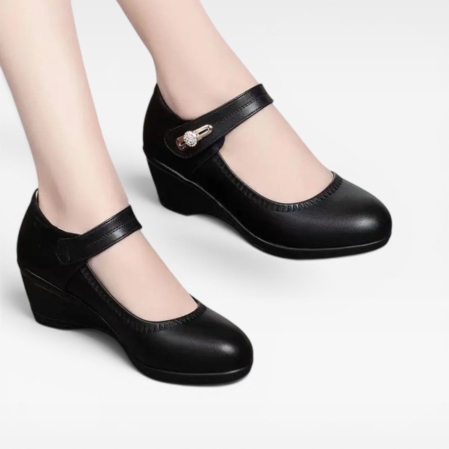 Leather Mary Jane Pumps, Cushioned 1.5 Inch Mid Heel