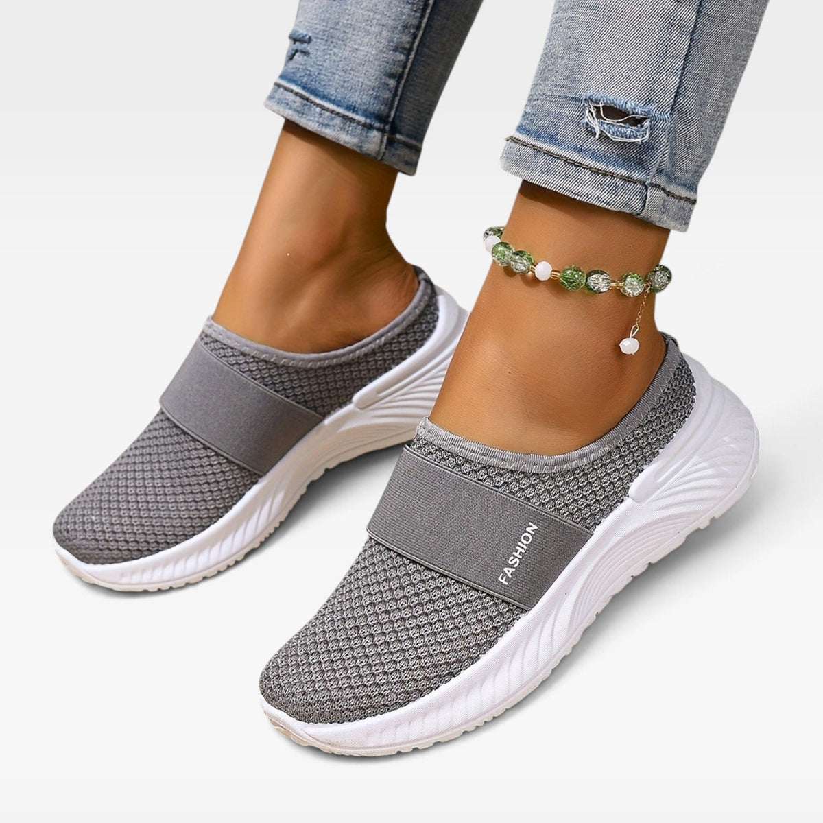 Backless Knit Sneakers, Cushioned Platform Slip On Mule