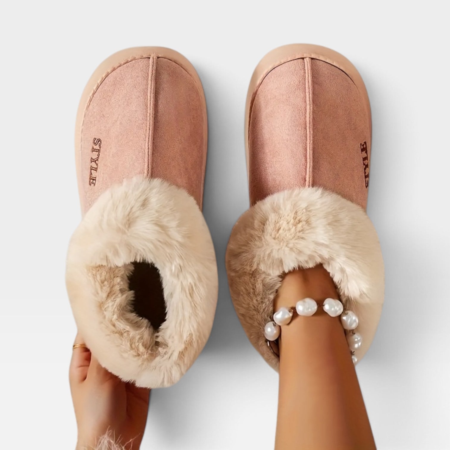 Suede Ankle Boots with Fur Trim, Anti Slip Cushion Sole