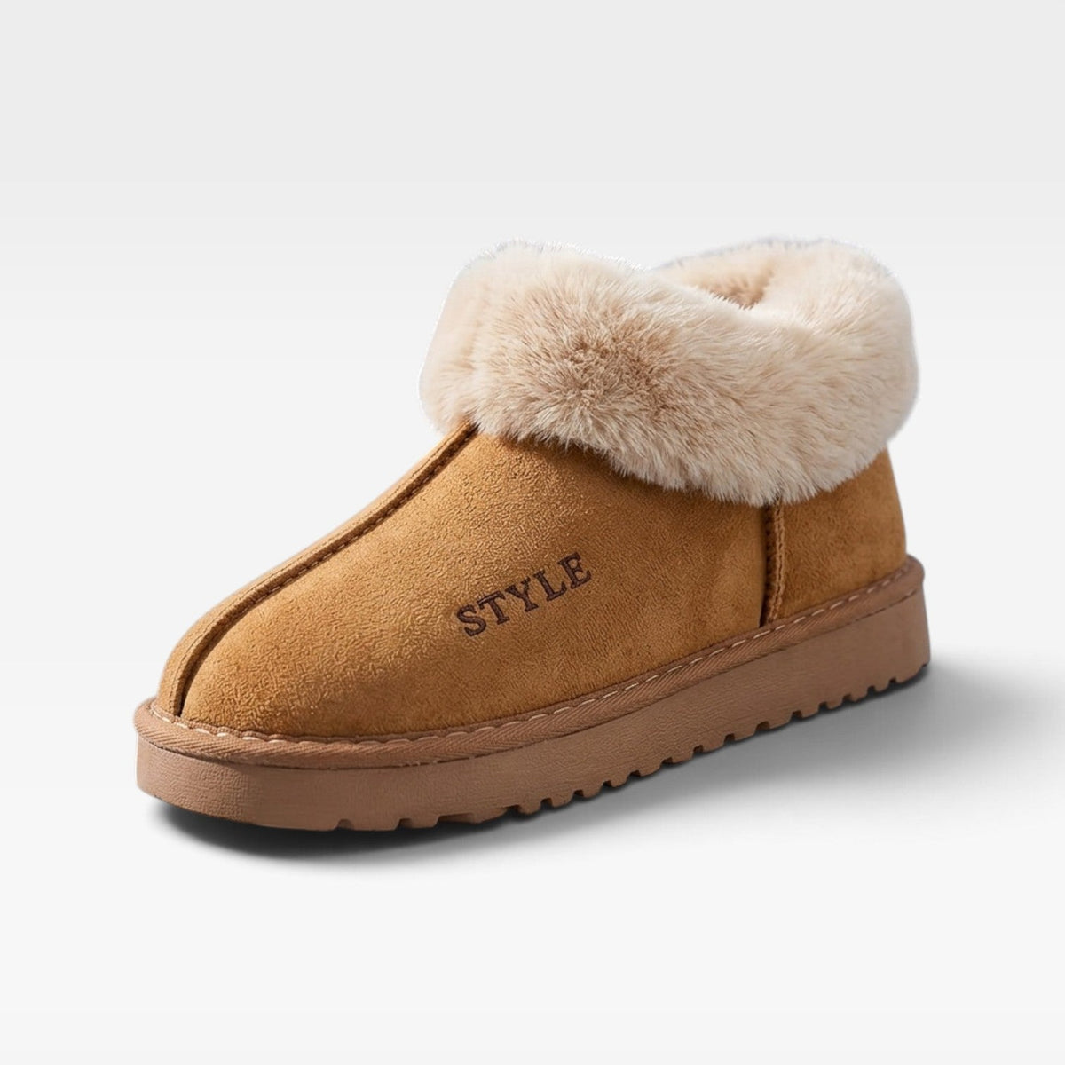 Suede Ankle Boots with Fur Trim, Anti Slip Cushion Sole
