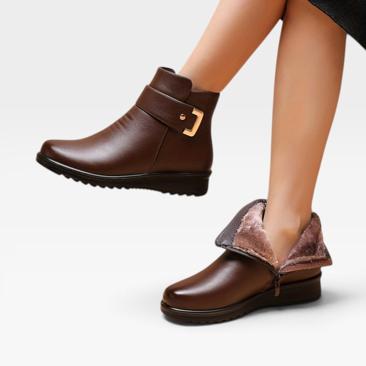 Wedge Ankle Boots, Buckle Strap Side Zip Cushioned Sole