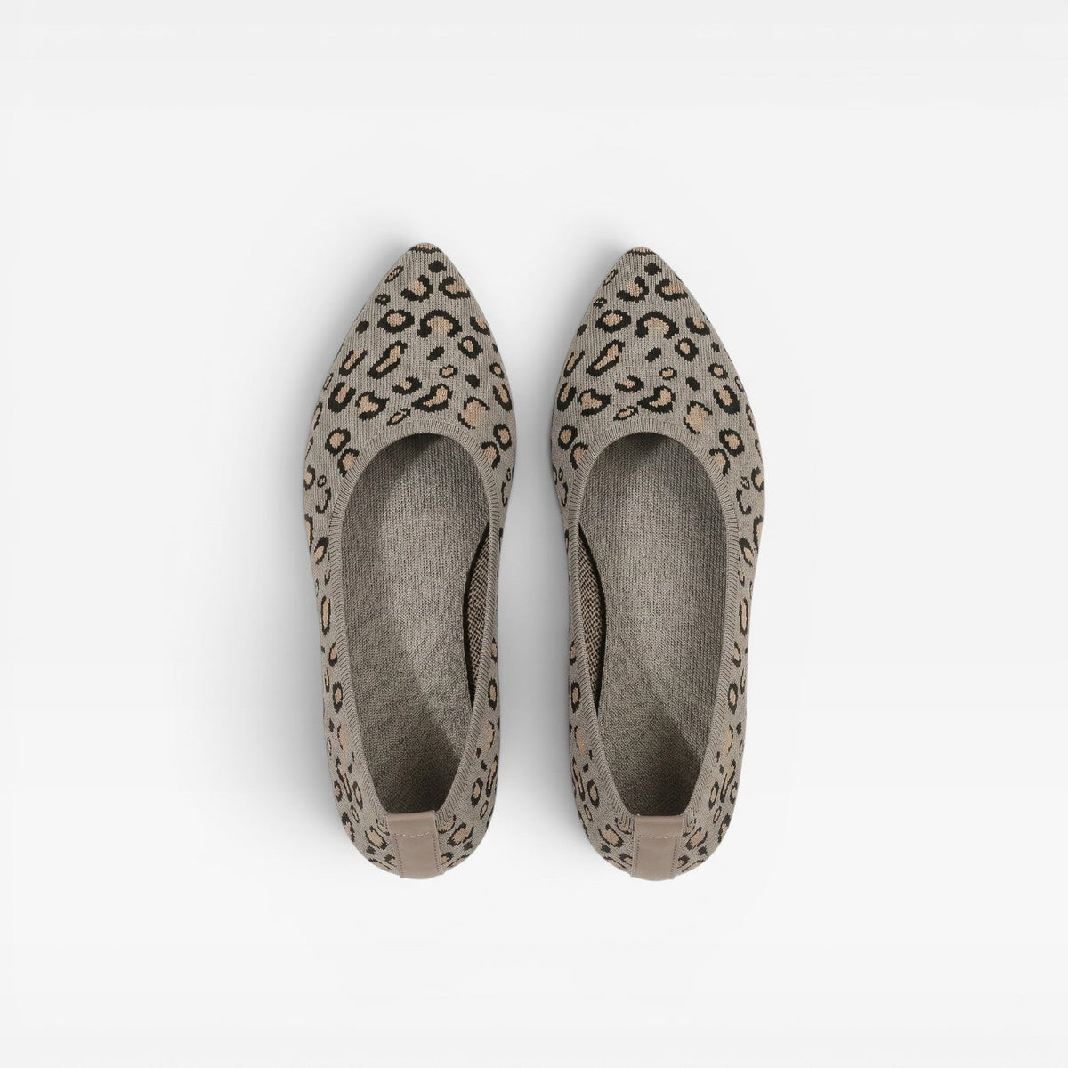 Knit Ballet Flats, Pointed Toe Leopard Print Slip Ons