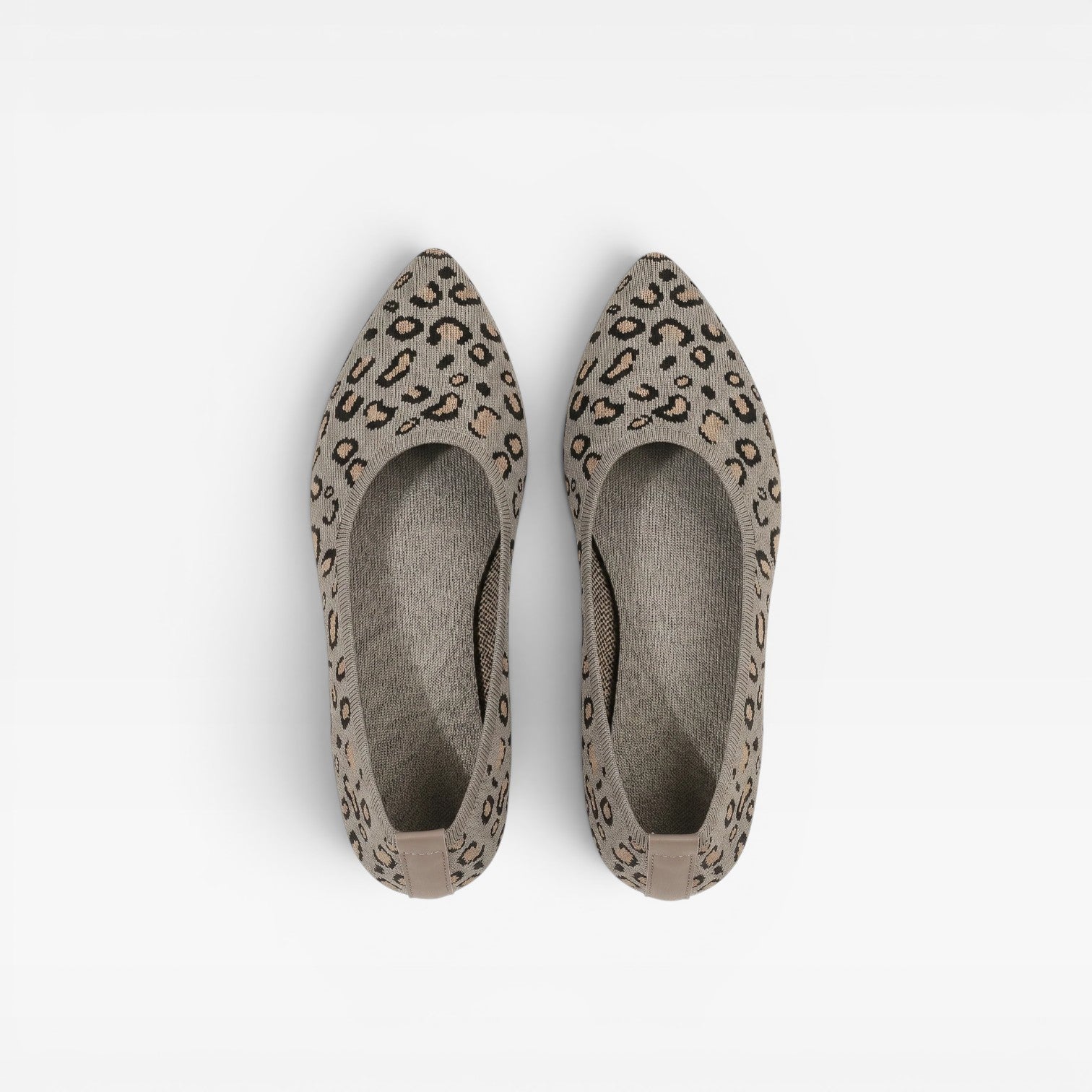 Knit Ballet Flats, Pointed Toe Leopard Print Slip Ons