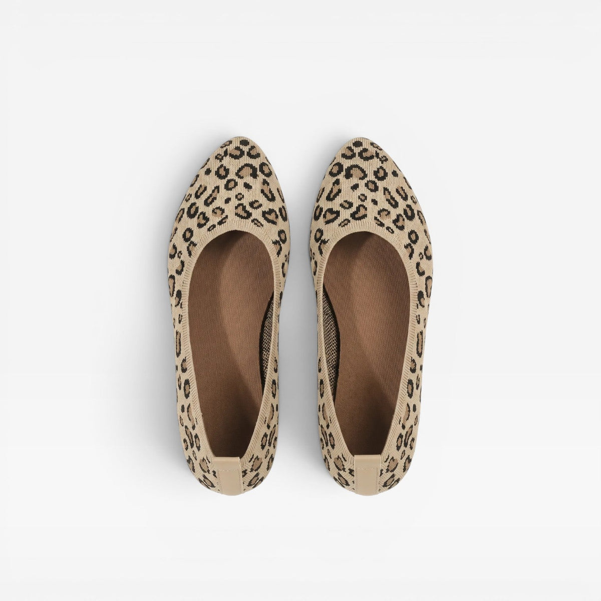 Knit Ballet Flats, Pointed Toe Leopard Print Slip Ons