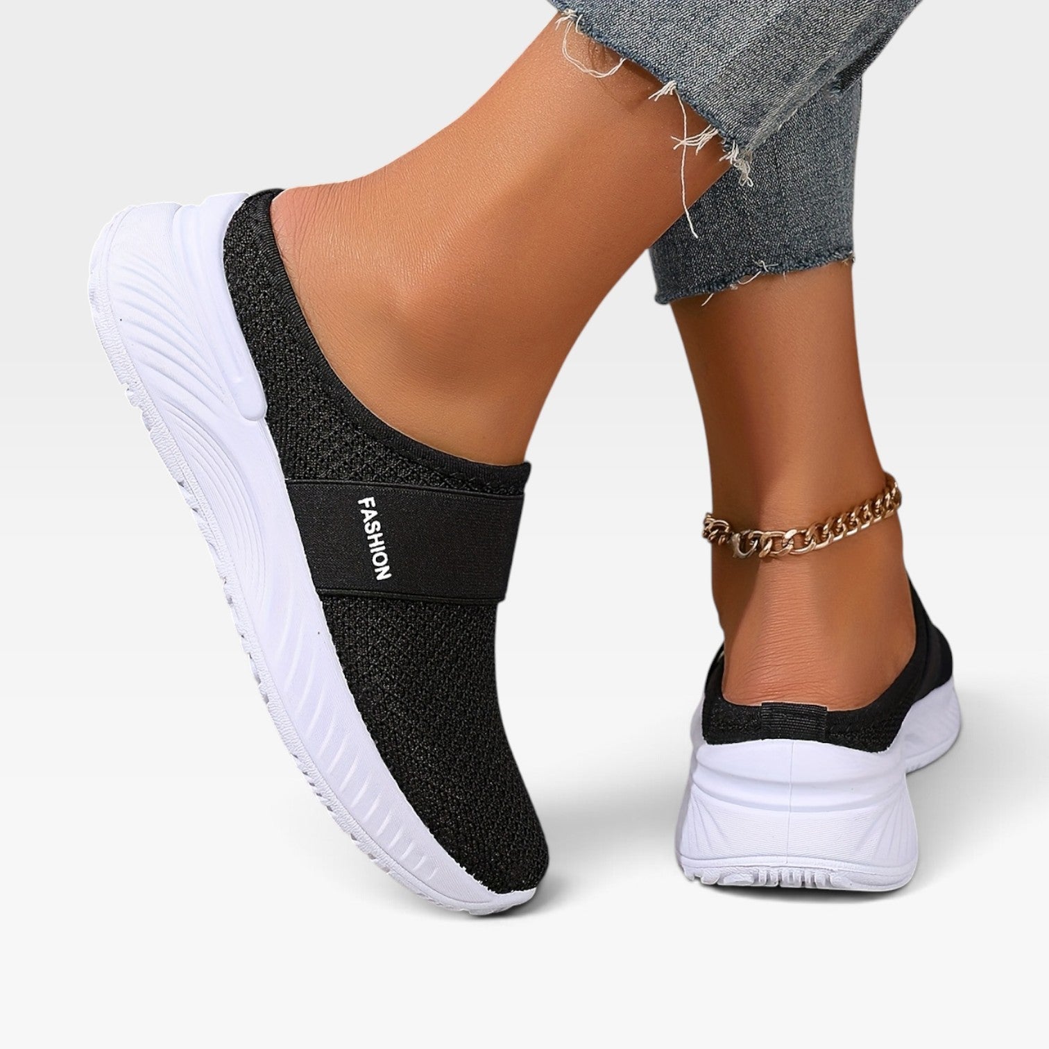 Backless Knit Sneakers, Cushioned Platform Slip On Mule