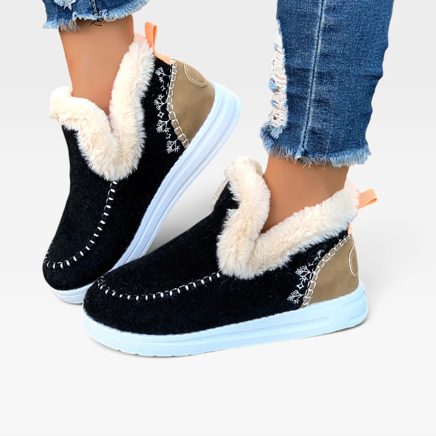 Wool Felt Ankle Boots, Moc Toe Fleece Lined Platform