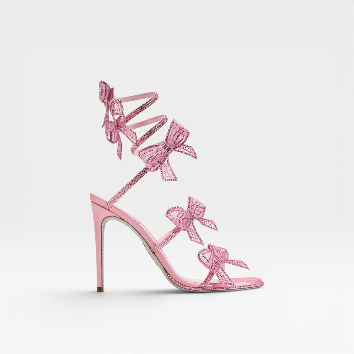 Crystal Bow Sandals, Satin Wrap Ankle Square Toe Heel