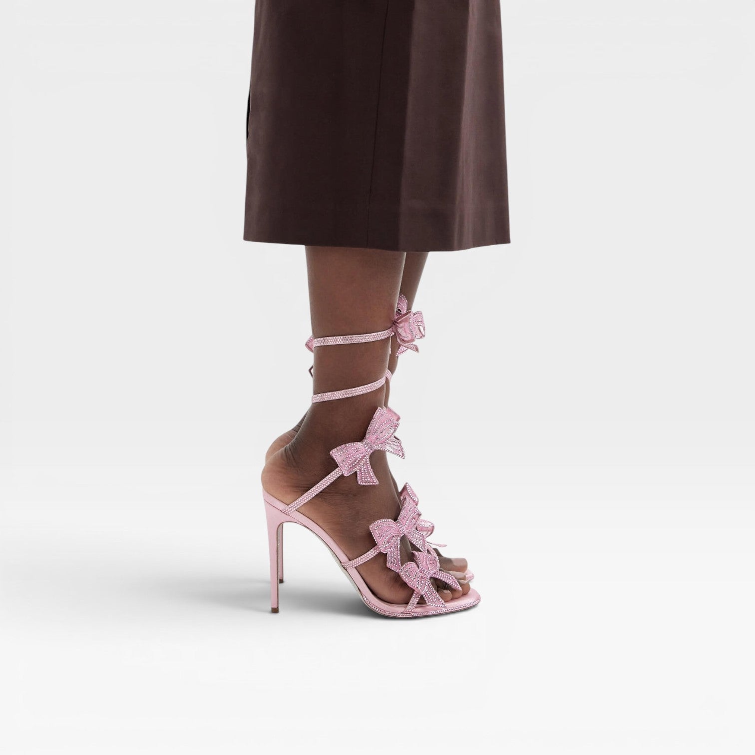 Crystal Bow Sandals, Satin Wrap Ankle Square Toe Heel