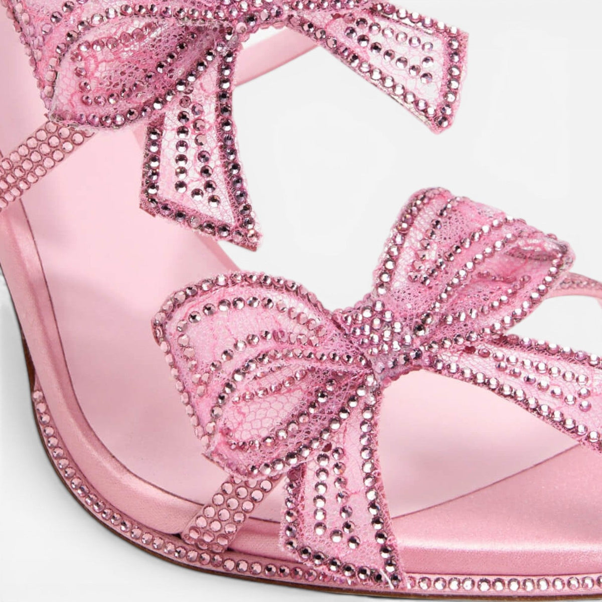 Crystal Bow Sandals, Satin Wrap Ankle Square Toe Heel