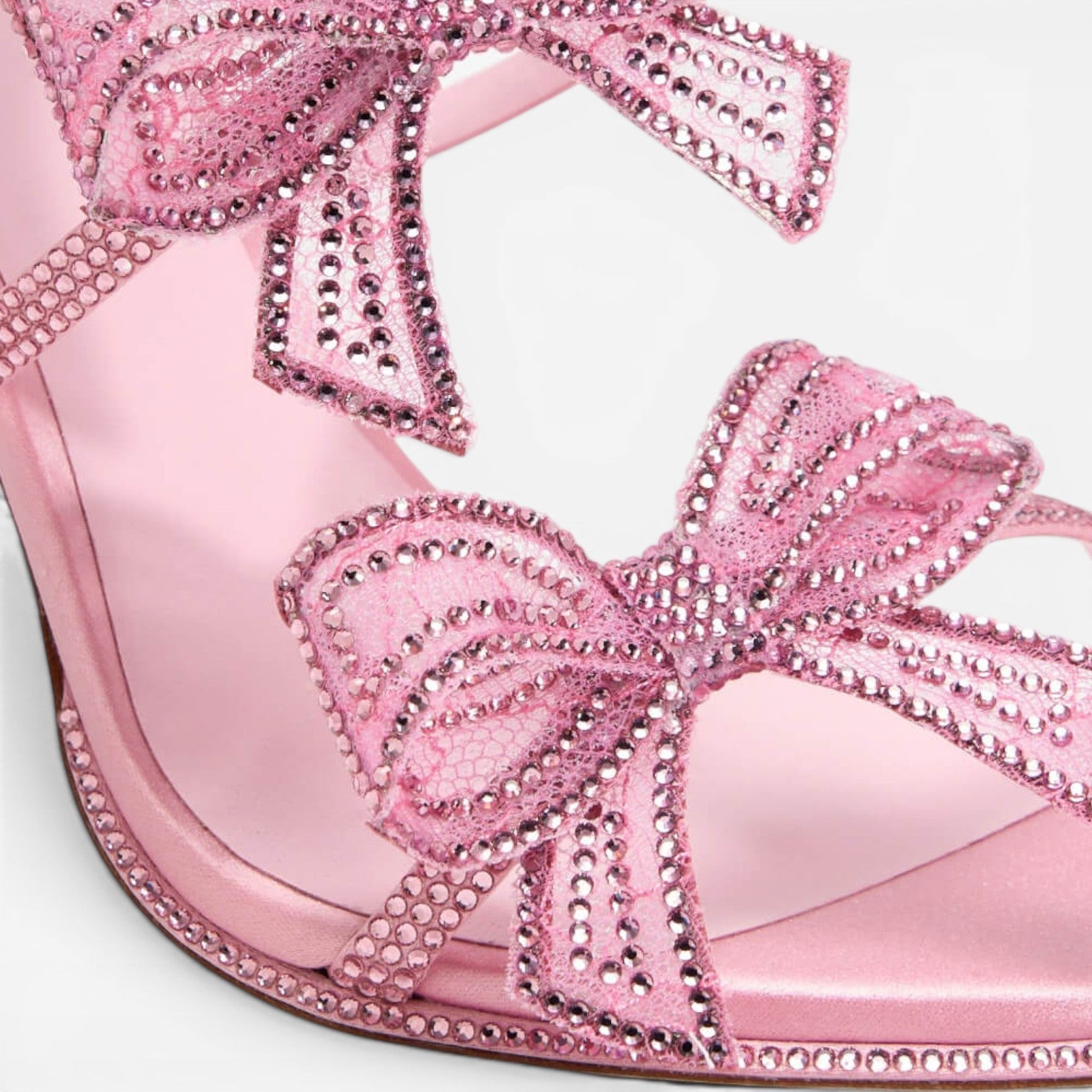 Crystal Bow Sandals, Satin Wrap Ankle Square Toe Heel