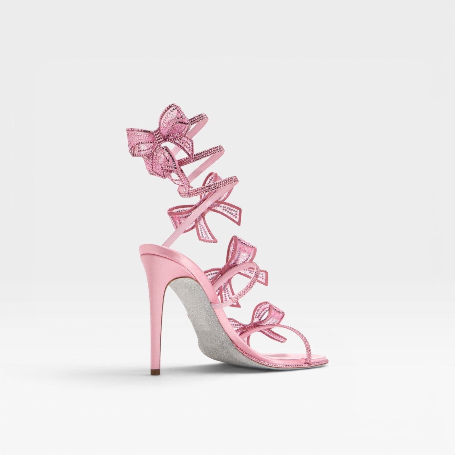 Crystal Bow Sandals, Satin Wrap Ankle Square Toe Heel