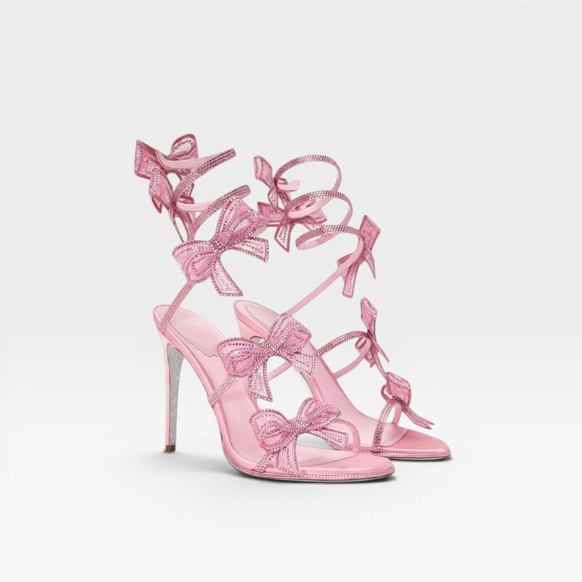 Crystal Bow Sandals, Satin Wrap Ankle Square Toe Heel