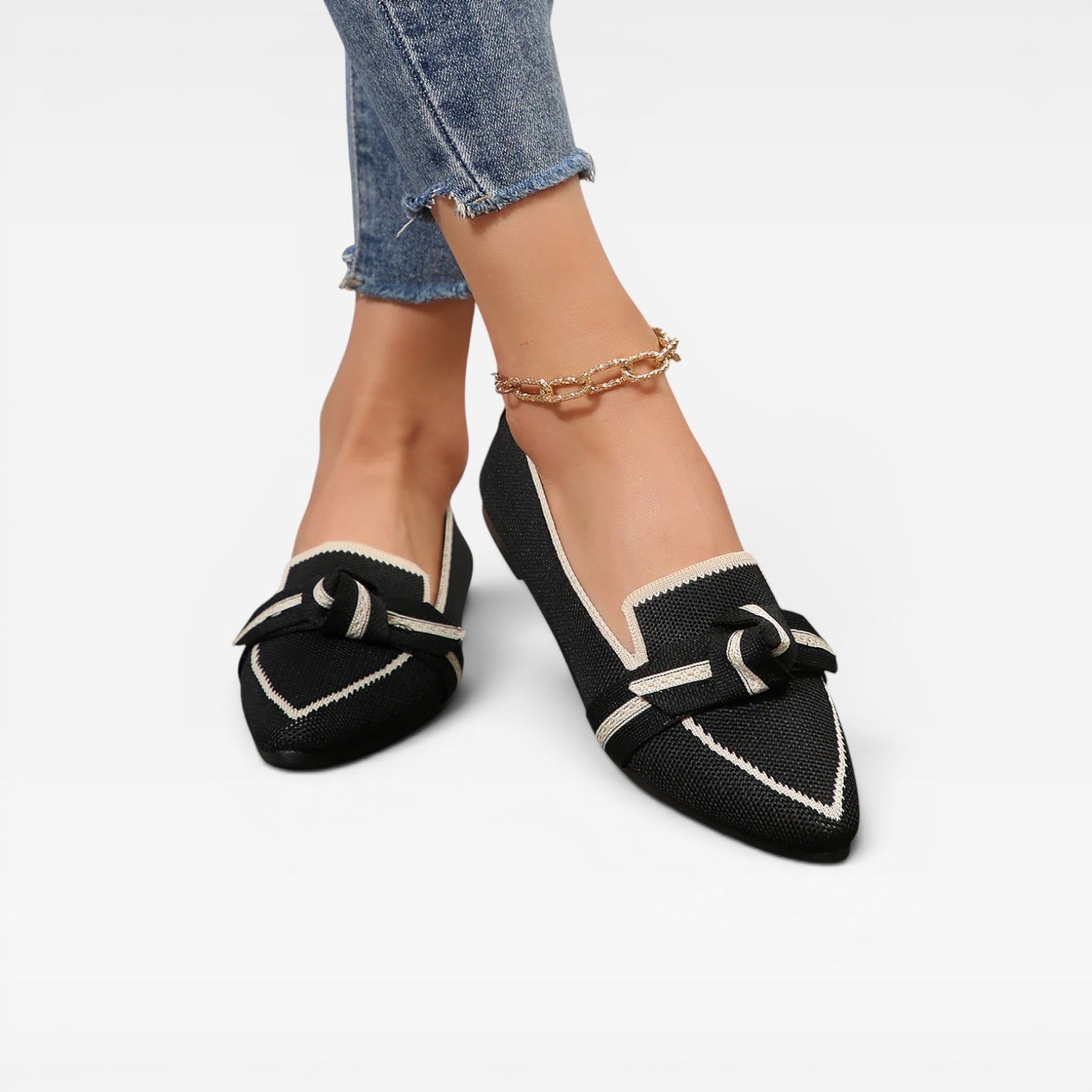 Pointed Toe Knit Loafers, Breathable Slip-On Flats