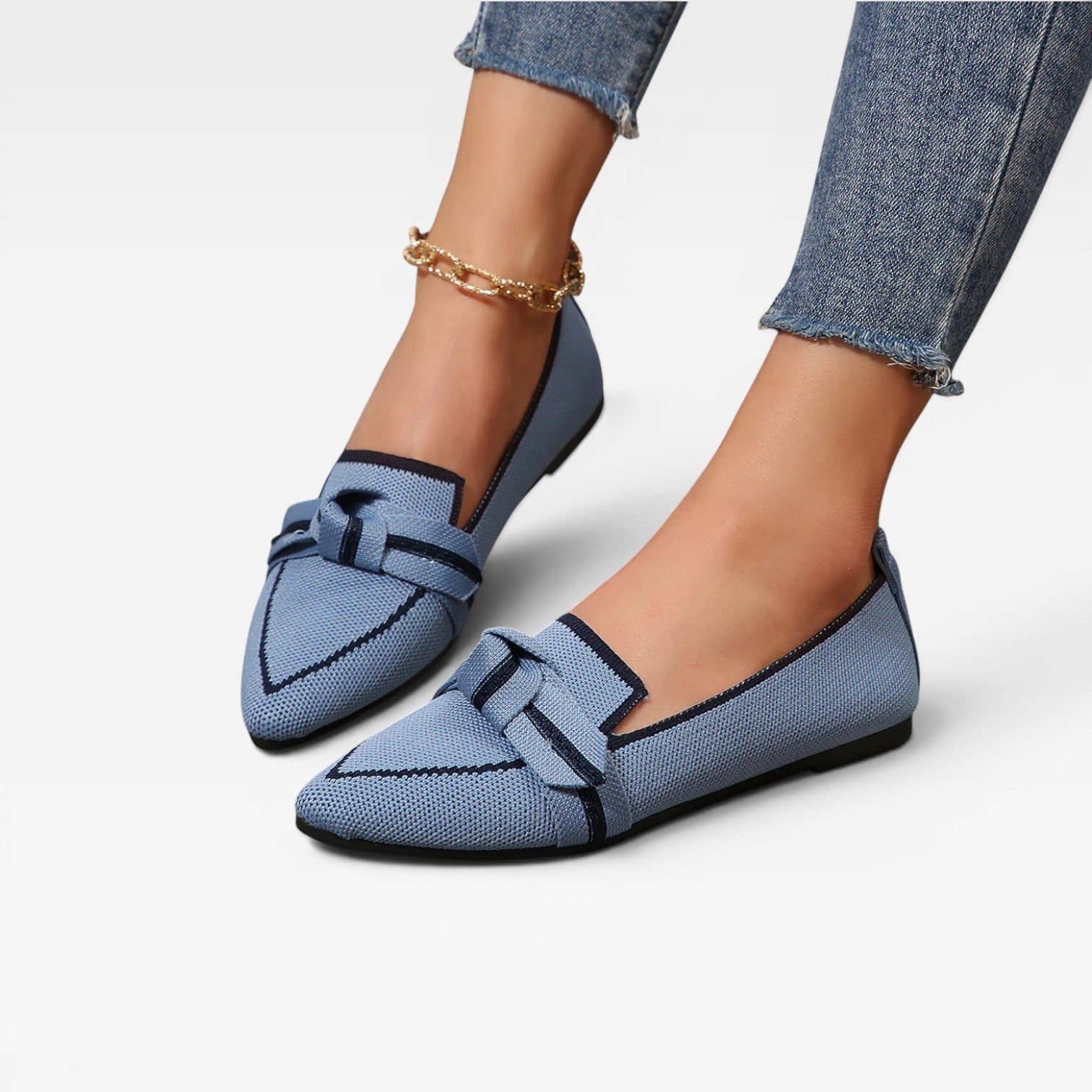 Pointed Toe Knit Loafers, Breathable Slip-On Flats