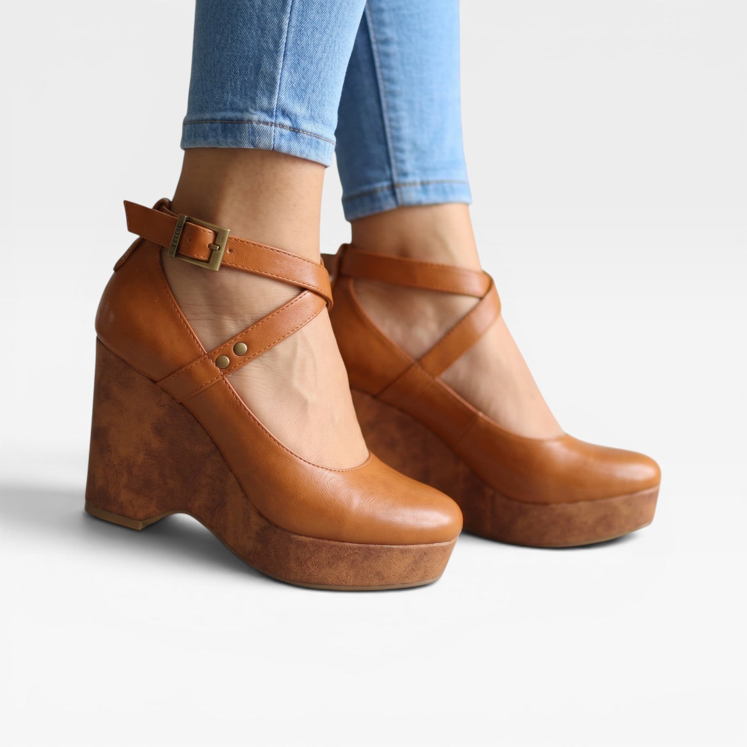 Cross Strap Wedge Sandals, Closed Toe Leather Platform
