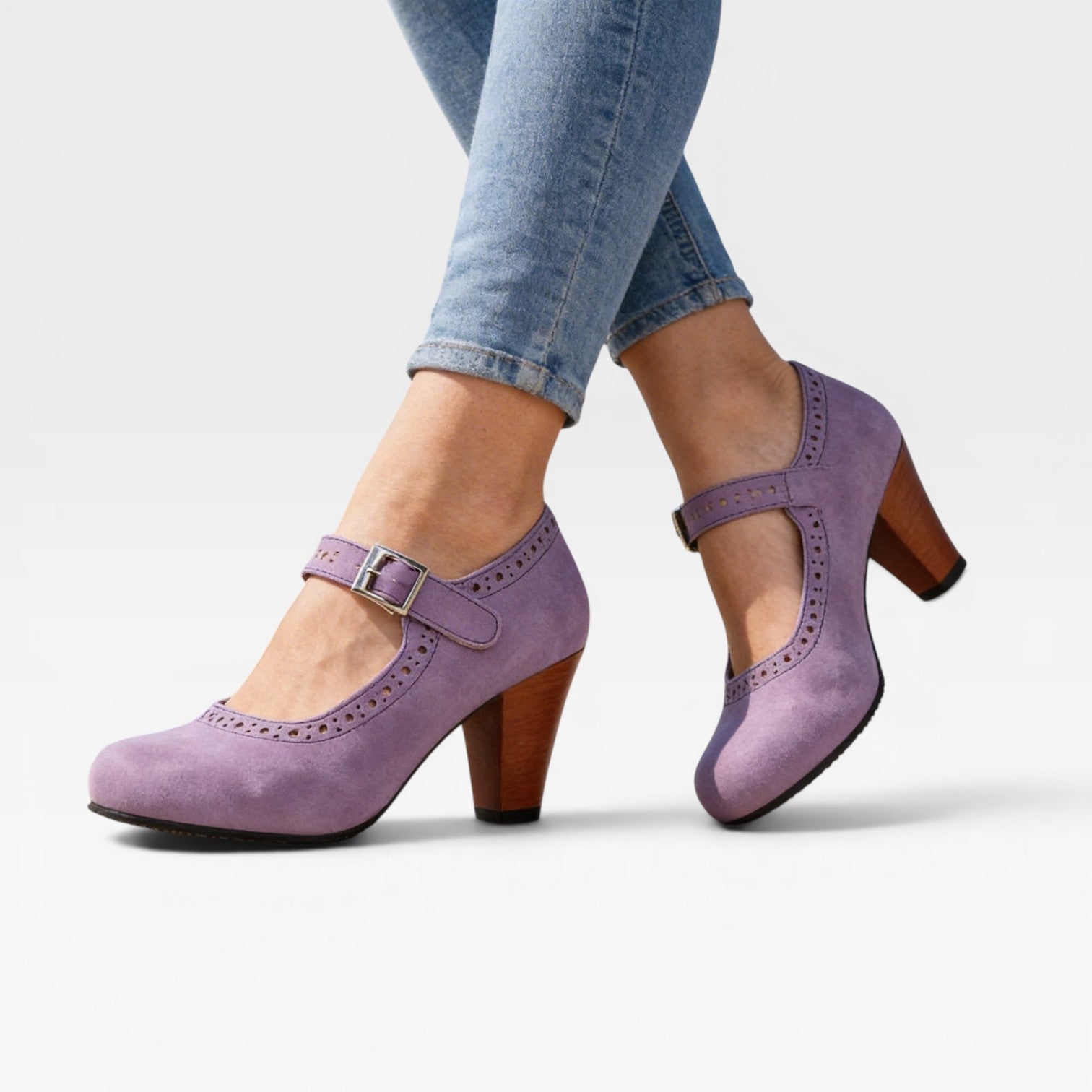 Brogue Mary Jane Pumps, Wooden Block Heel Buckle Strap