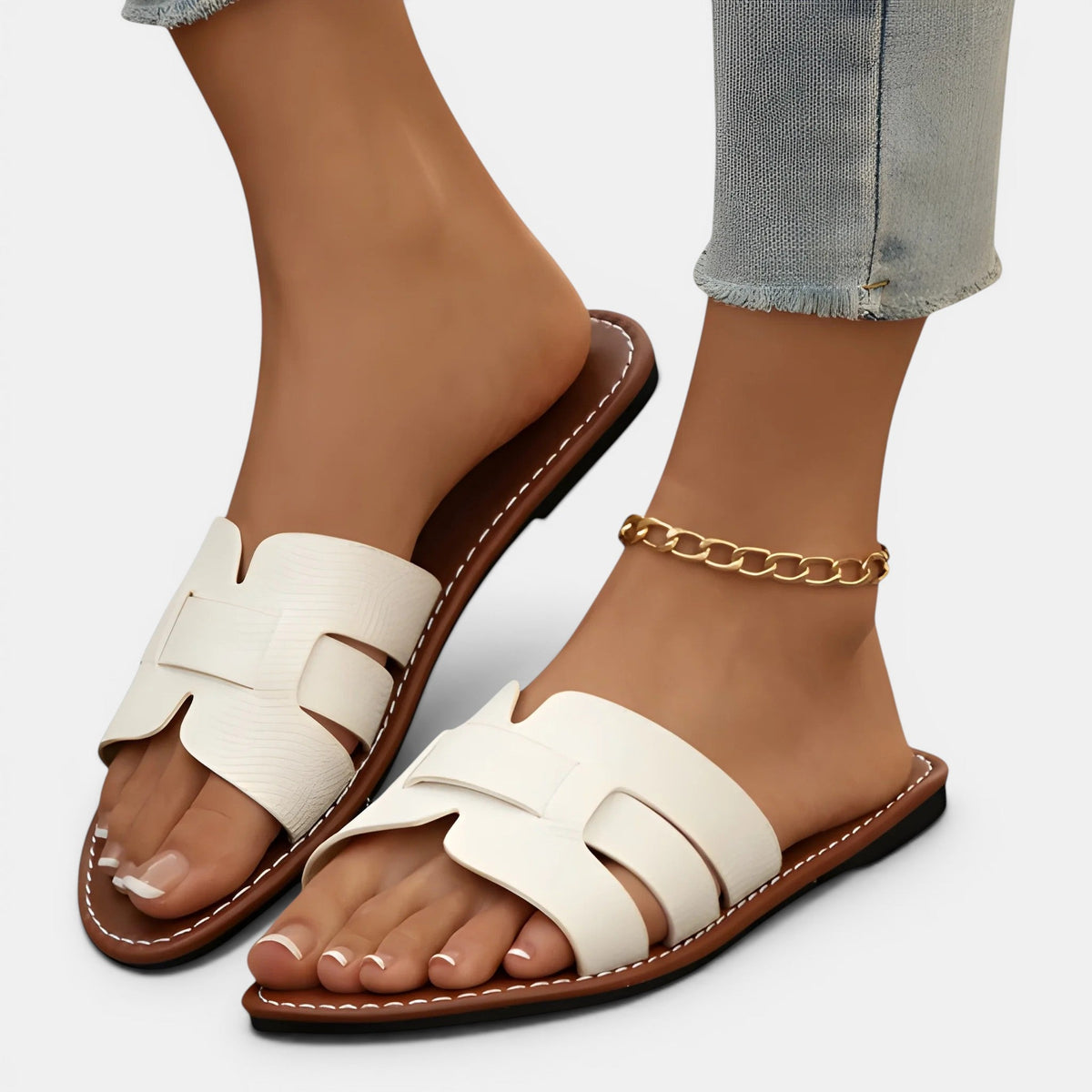 Cushioned Leather Slide Sandals, Minimalist Slip On