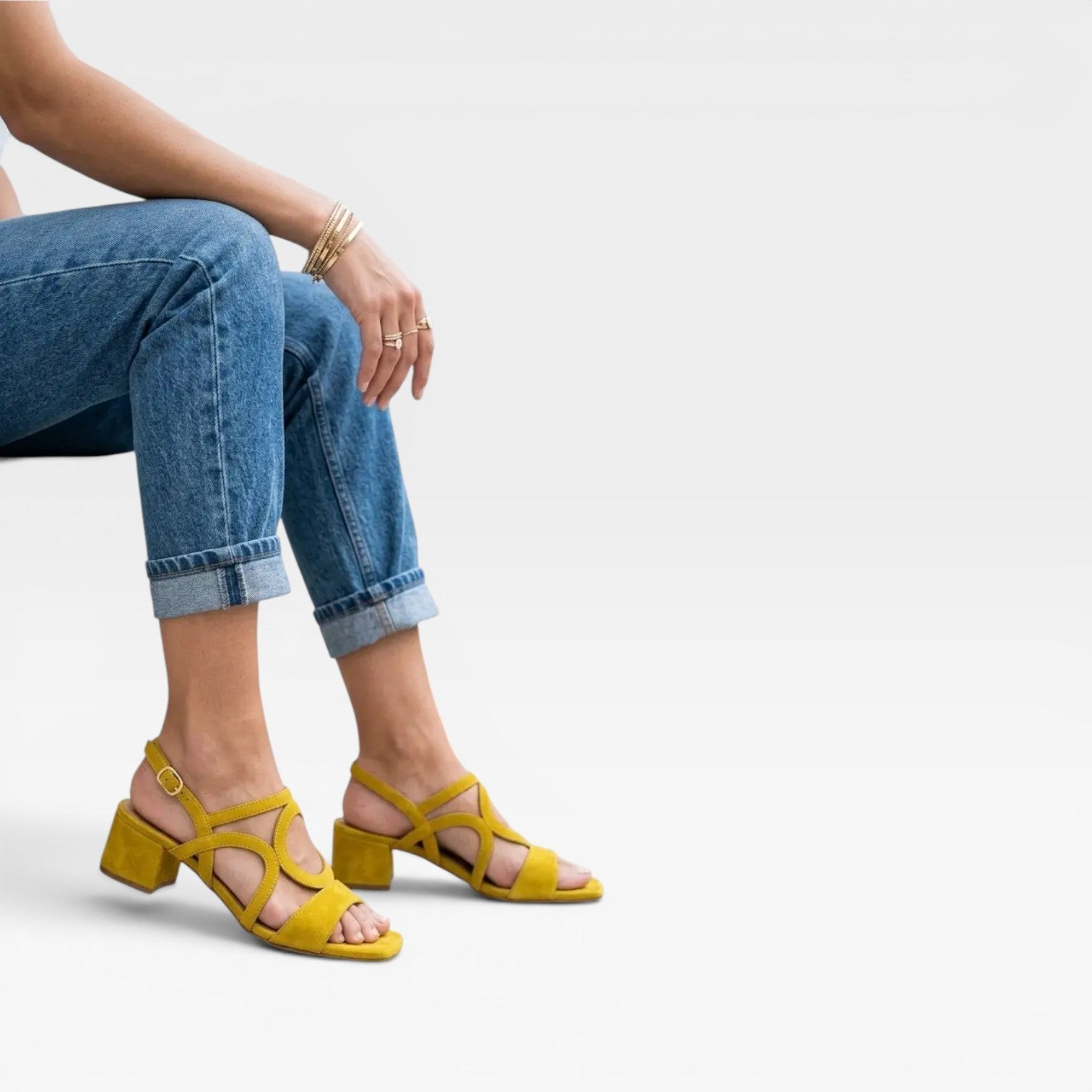 Suede Block Heel Sandals, Circle Cutout Ankle Strap