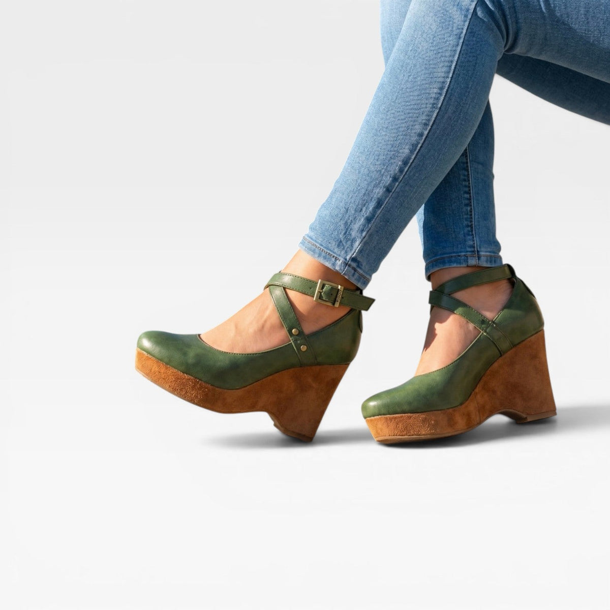 Cross Strap Wedge Sandals, Closed Toe Leather Platform