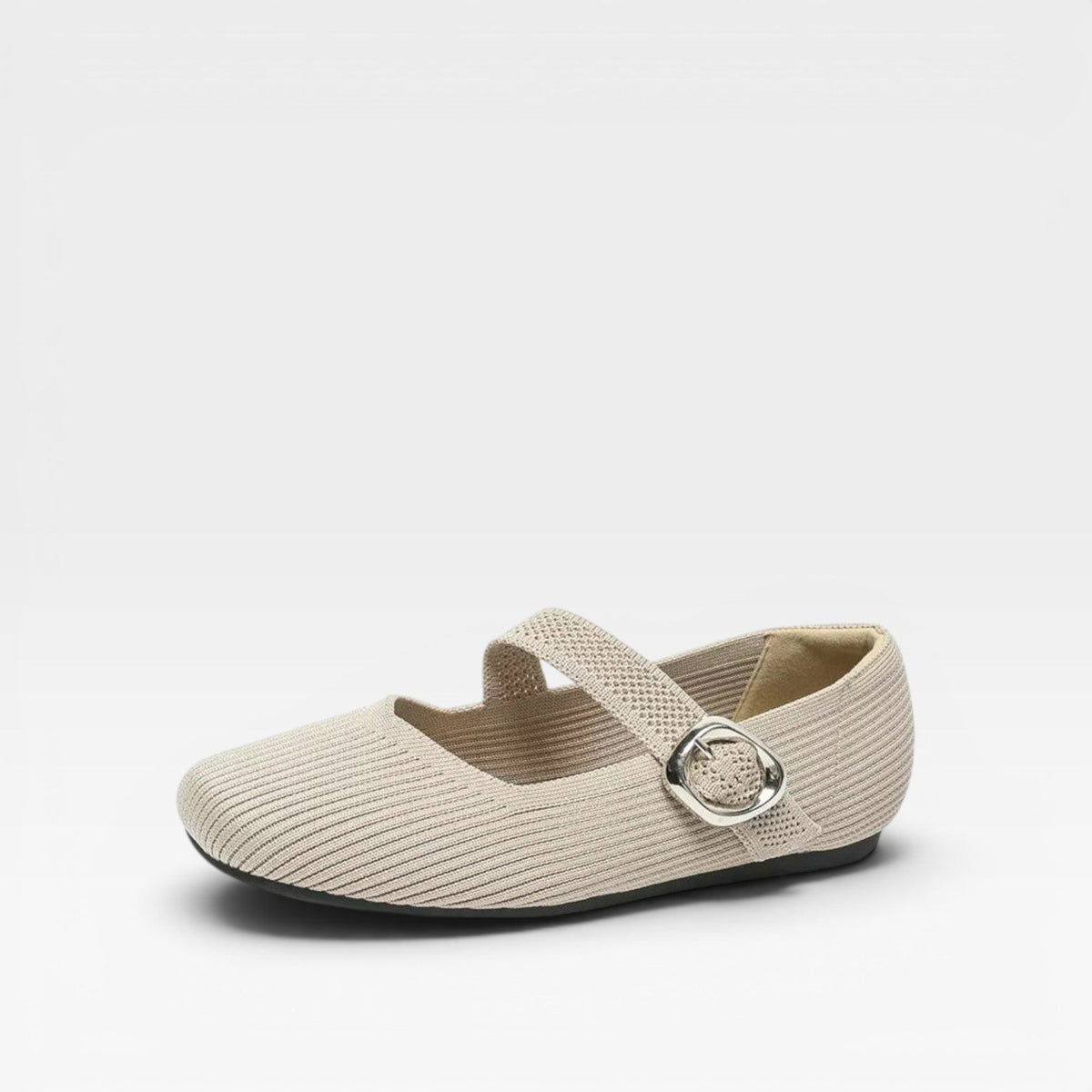 Knit Mary Jane Flats, Square Toe Buckle Strap Shoes