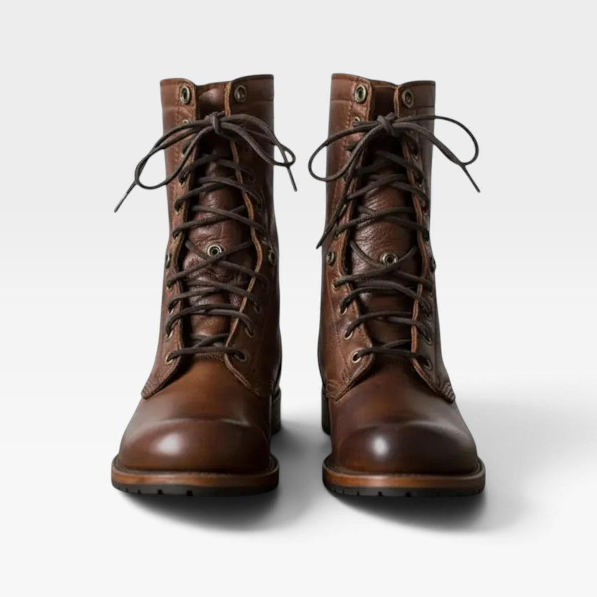 Leather Look Lace-Up Combat Boots, Low Block Rubber Sole