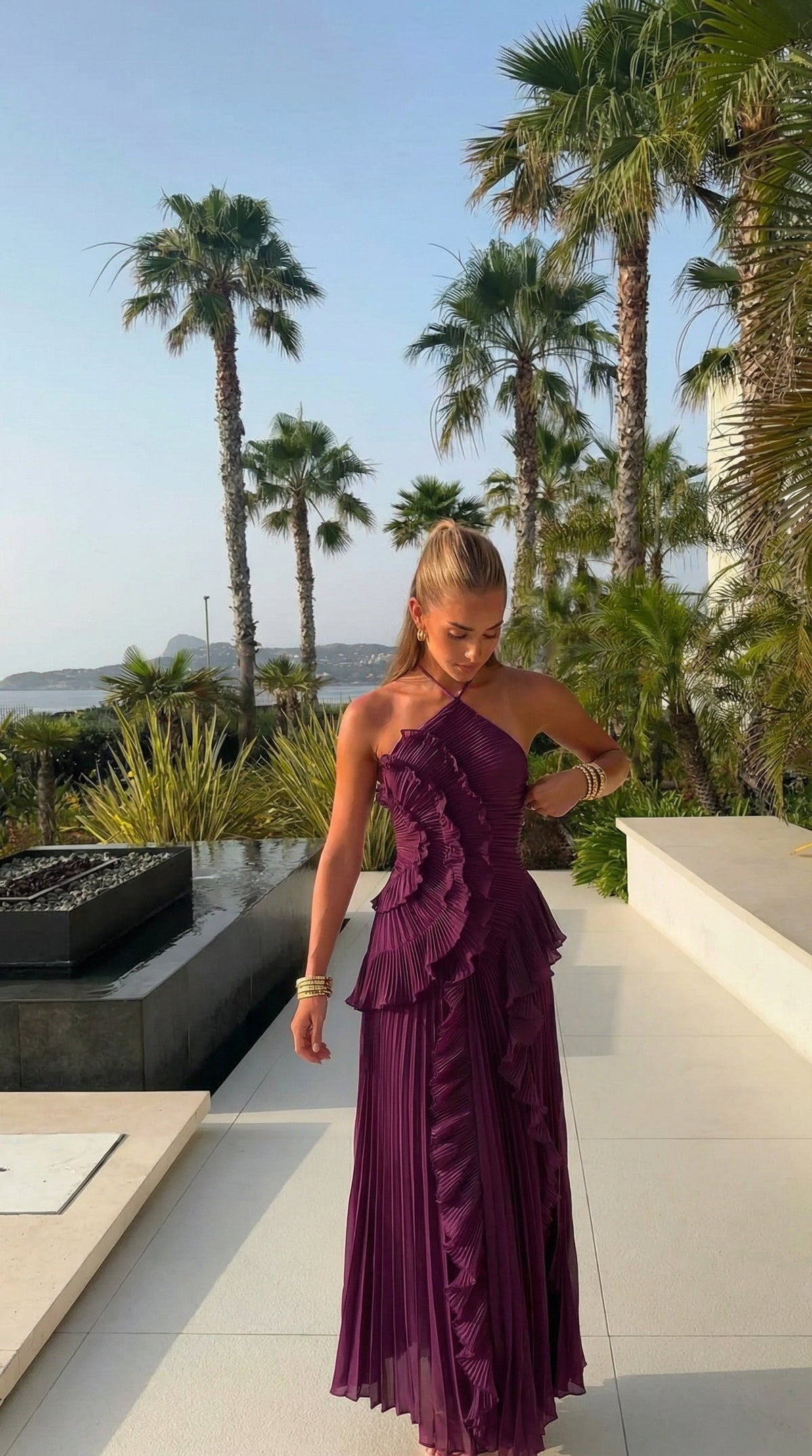 Ivy Halter Ruffled Maxi Dress