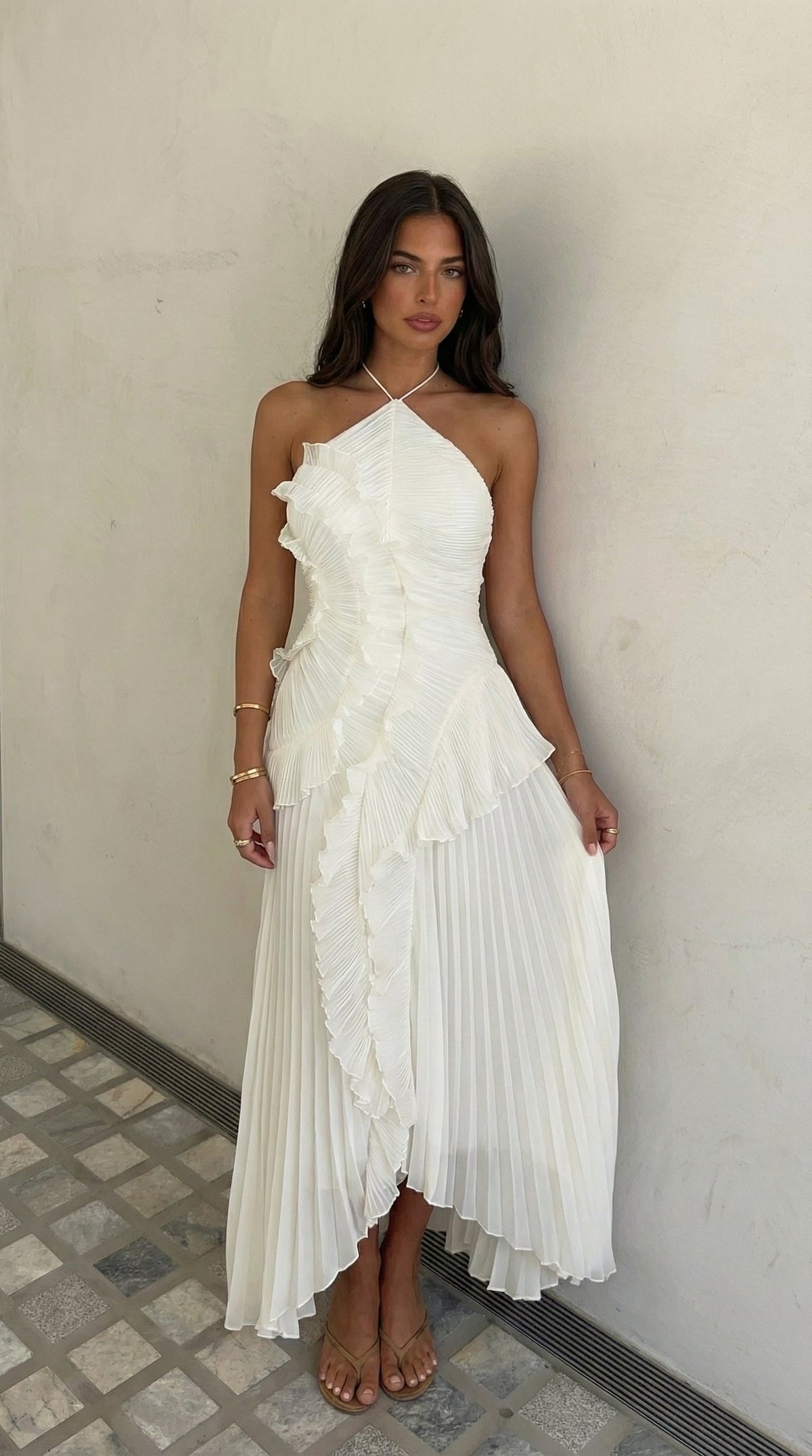 Ivy Halter Ruffled Maxi Dress