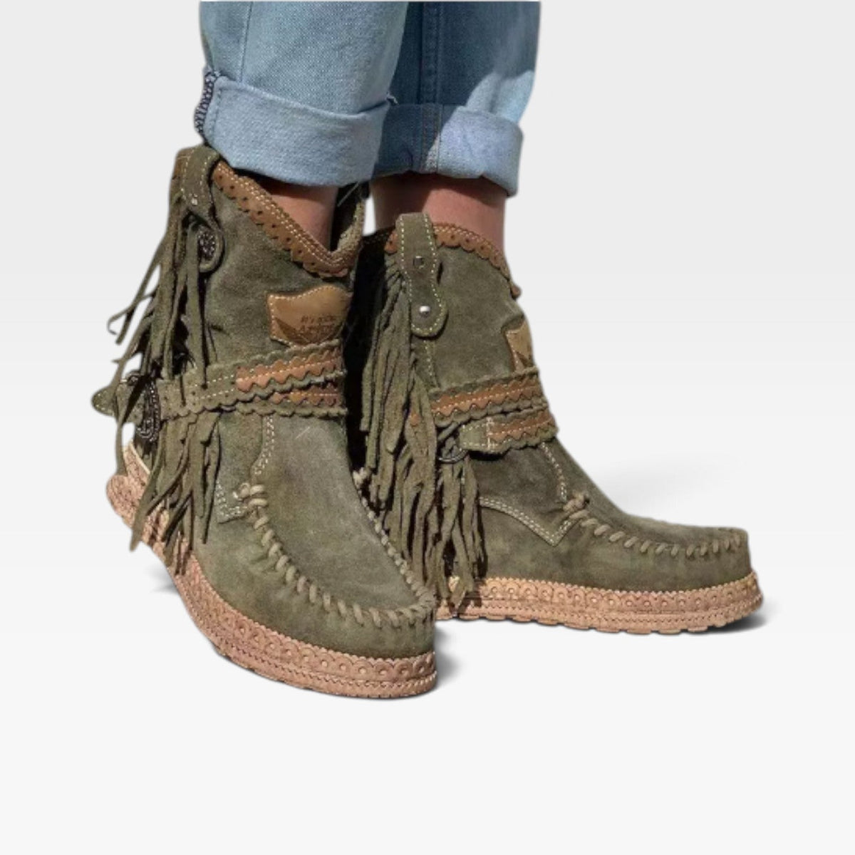 Suede Fringe Ankle Boots, Cushioned Insole Boho Style