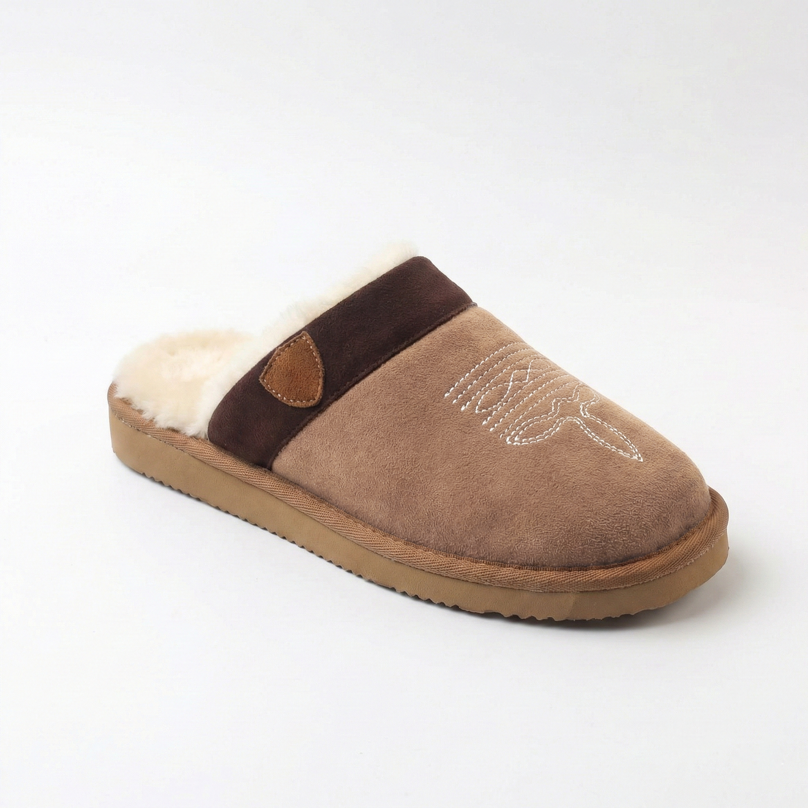 Suede Look Cowboy Slippers, Faux Fur Lined Slip On Mule
