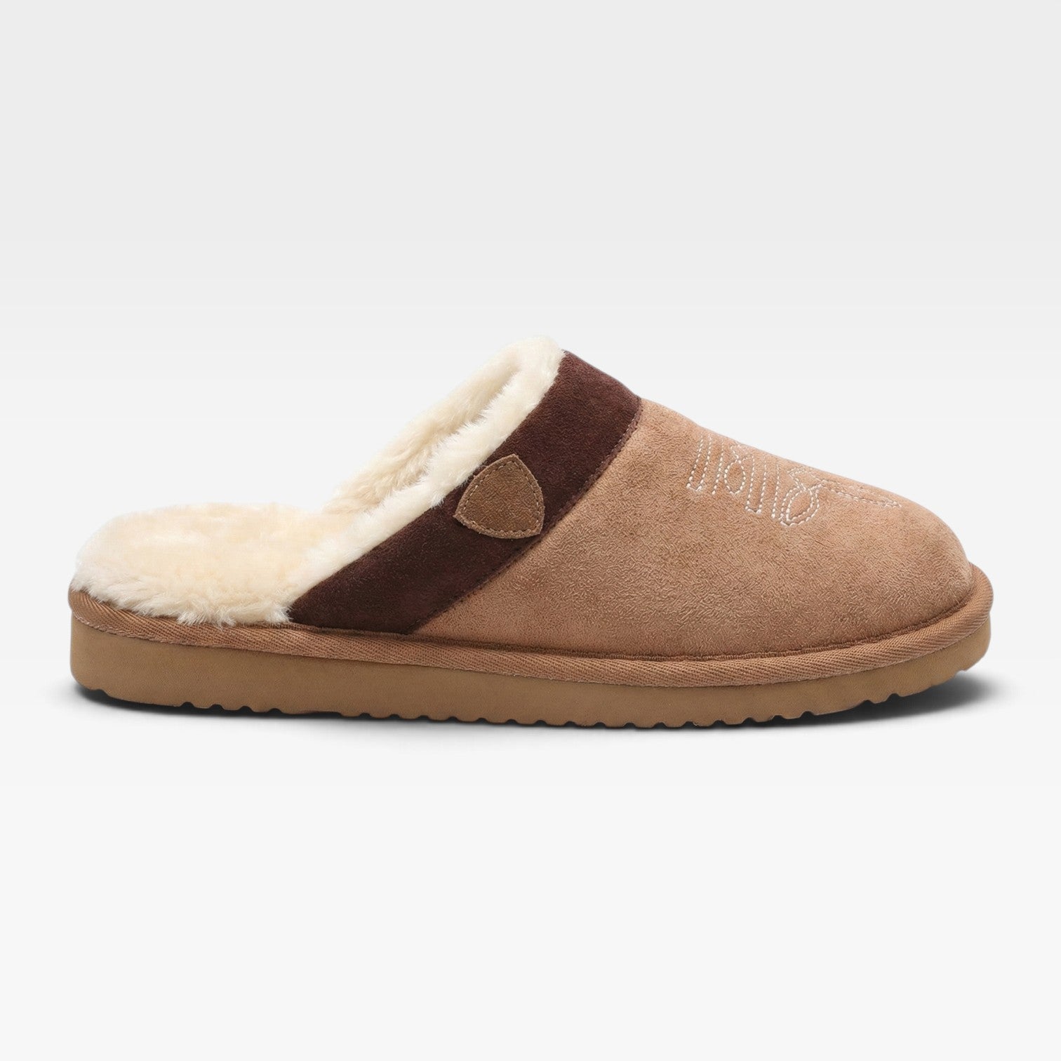 Suede Look Cowboy Slippers, Faux Fur Lined Slip On Mule