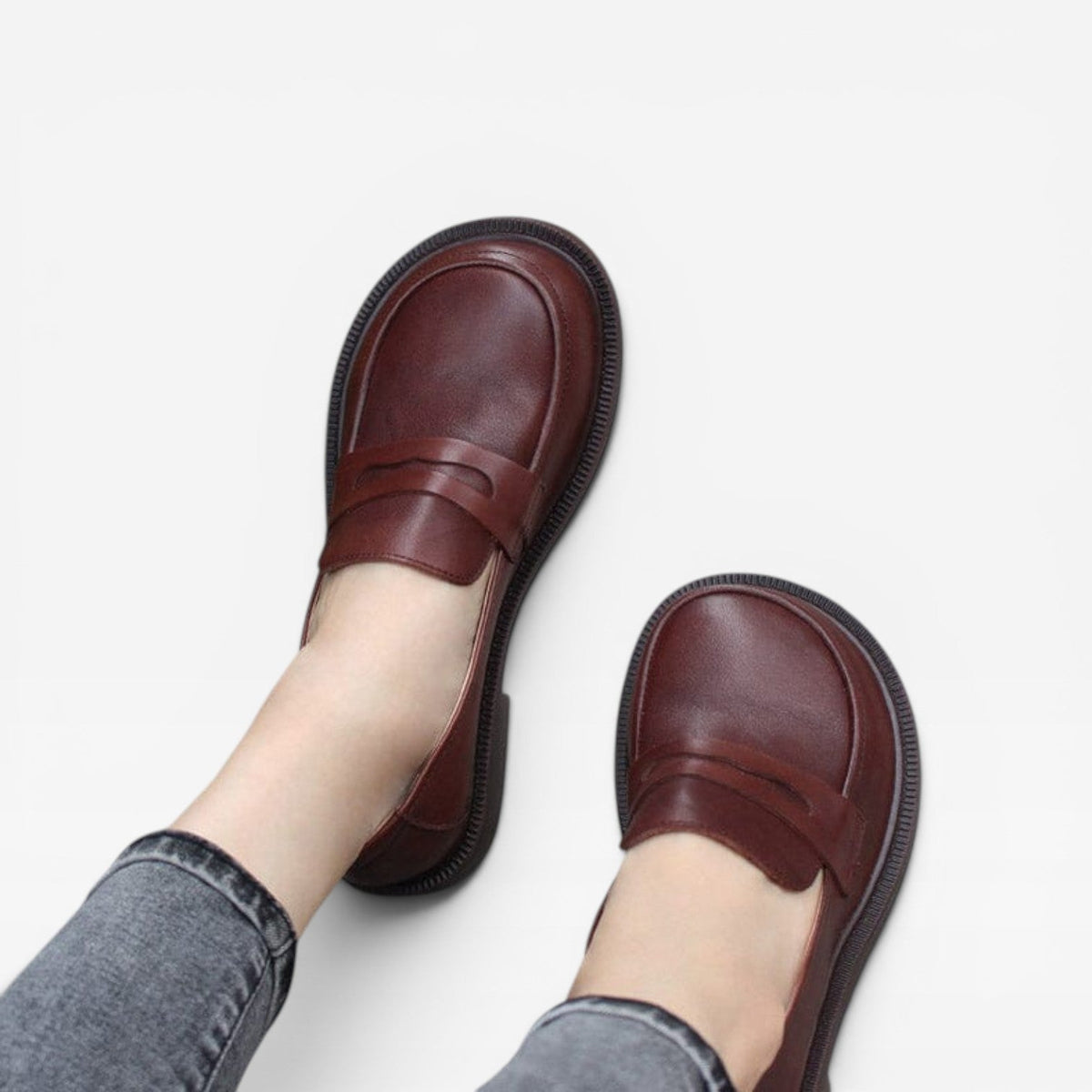 Genuine Leather Penny Loafers, Round Toe Slip On Flats